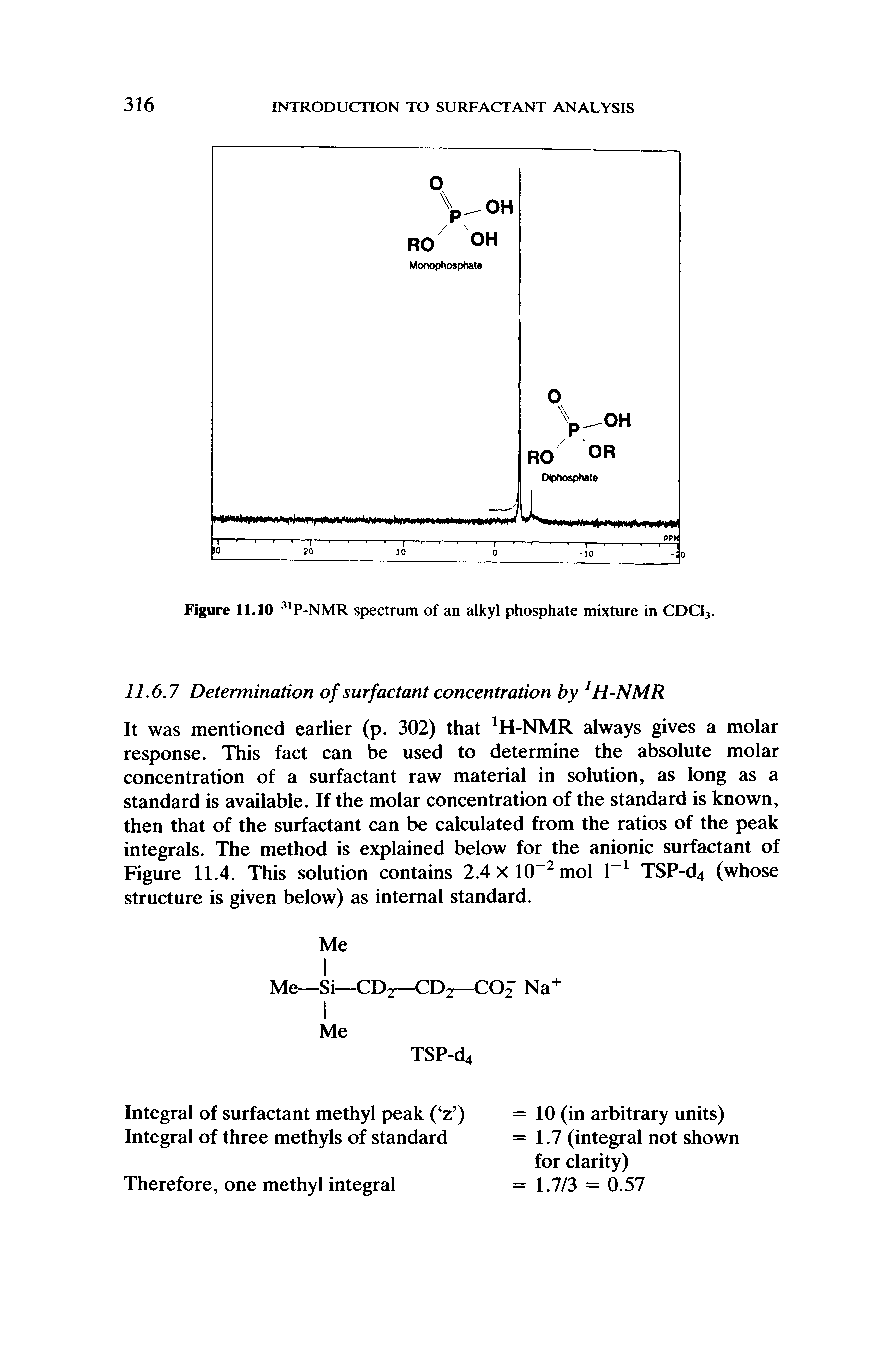 Figure 11.10 P-NMR spectrum of an alkyl phosphate mixture in CDCI3.