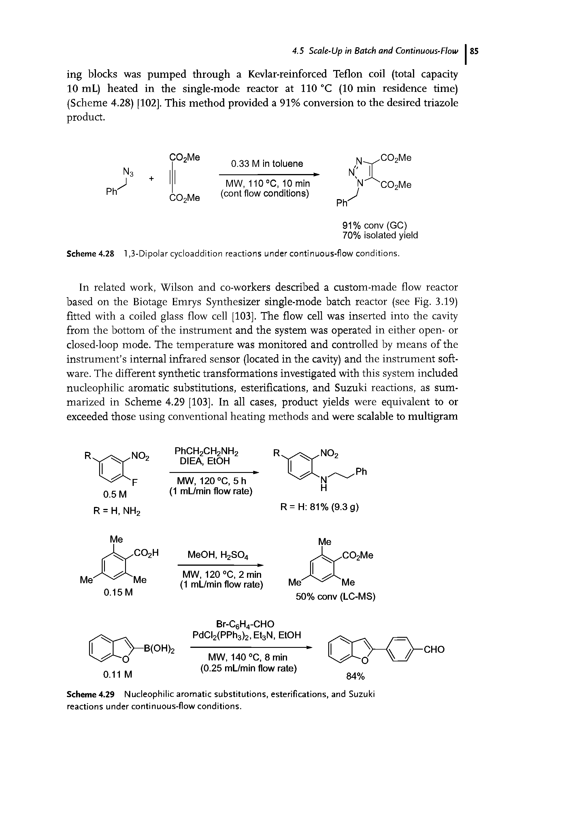 Scheme 4.28 1,3-Dipolar cycloaddition reactions under continuous-flow conditions.