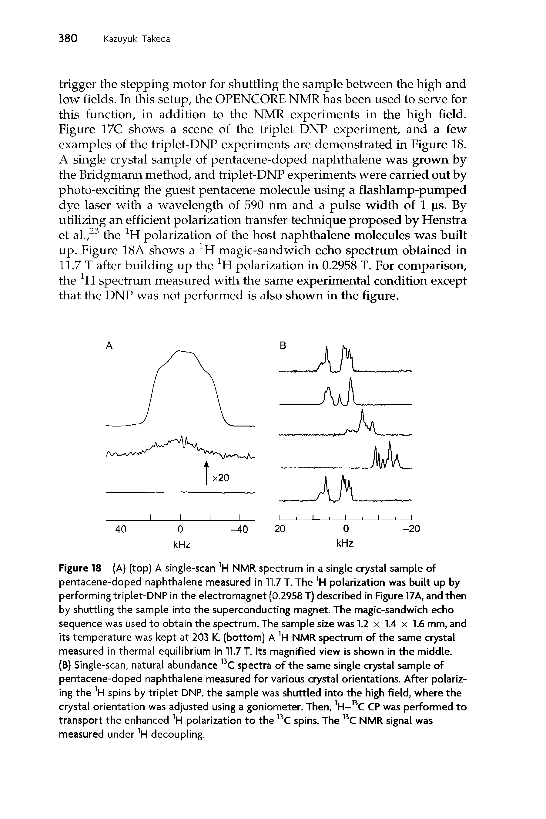 Figure 18 (A) (top) A single-scan H NMR spectrum in a single crystal sample of...