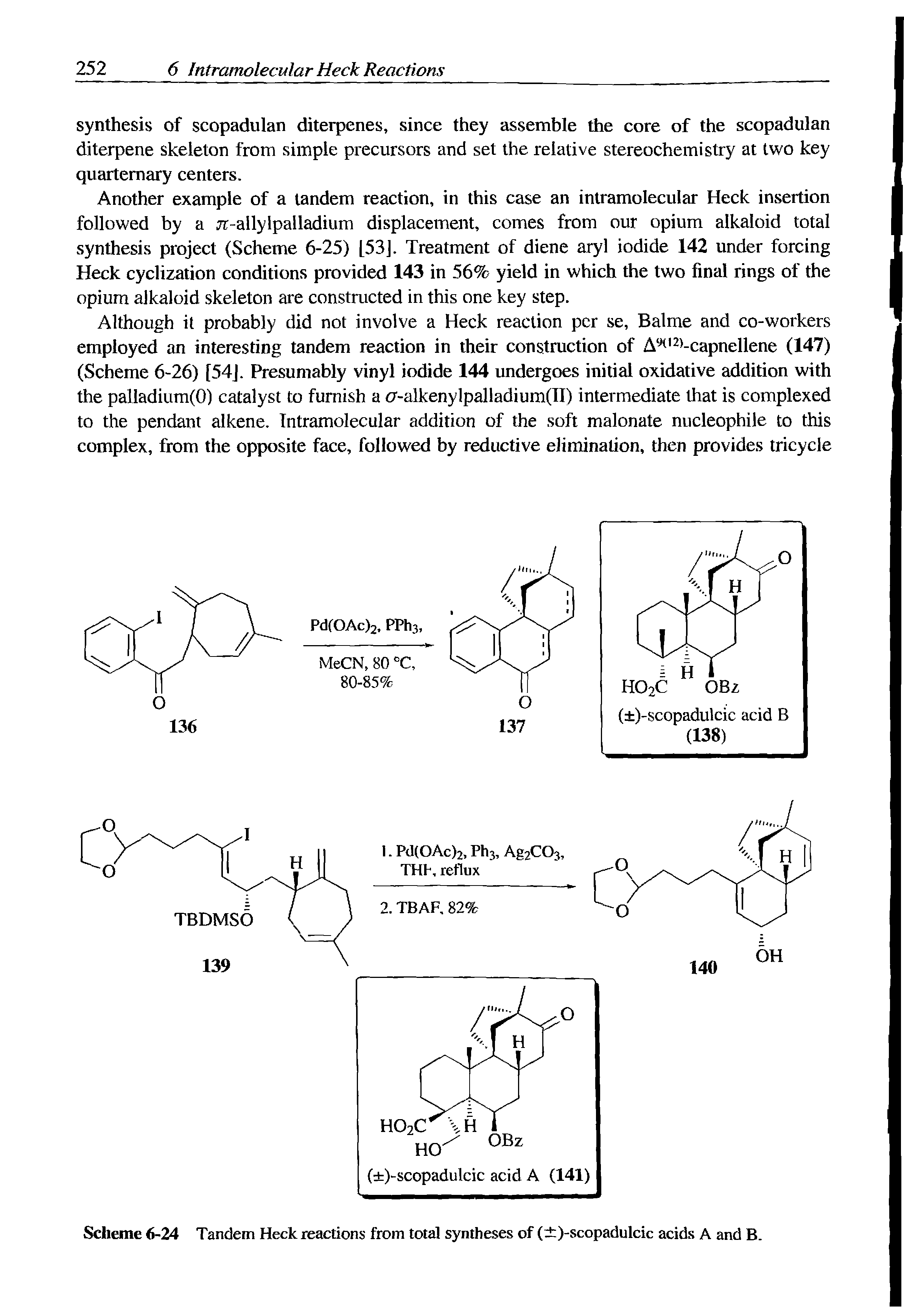 Scheme 6-24 Tandem Heck reactions from total syntheses of ( )-scopadulcic acids A and B.