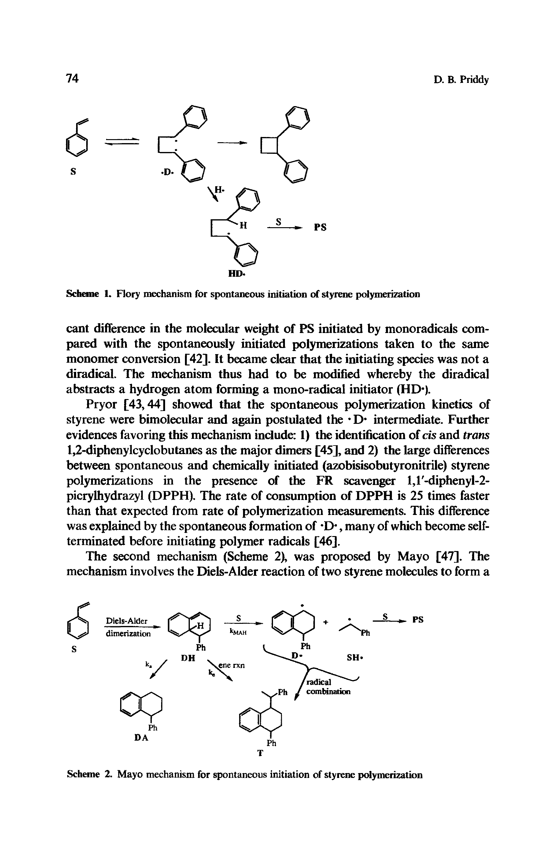 Scheme 1. Flory nrechanism for spontaneous initiation of styrene polymerization...