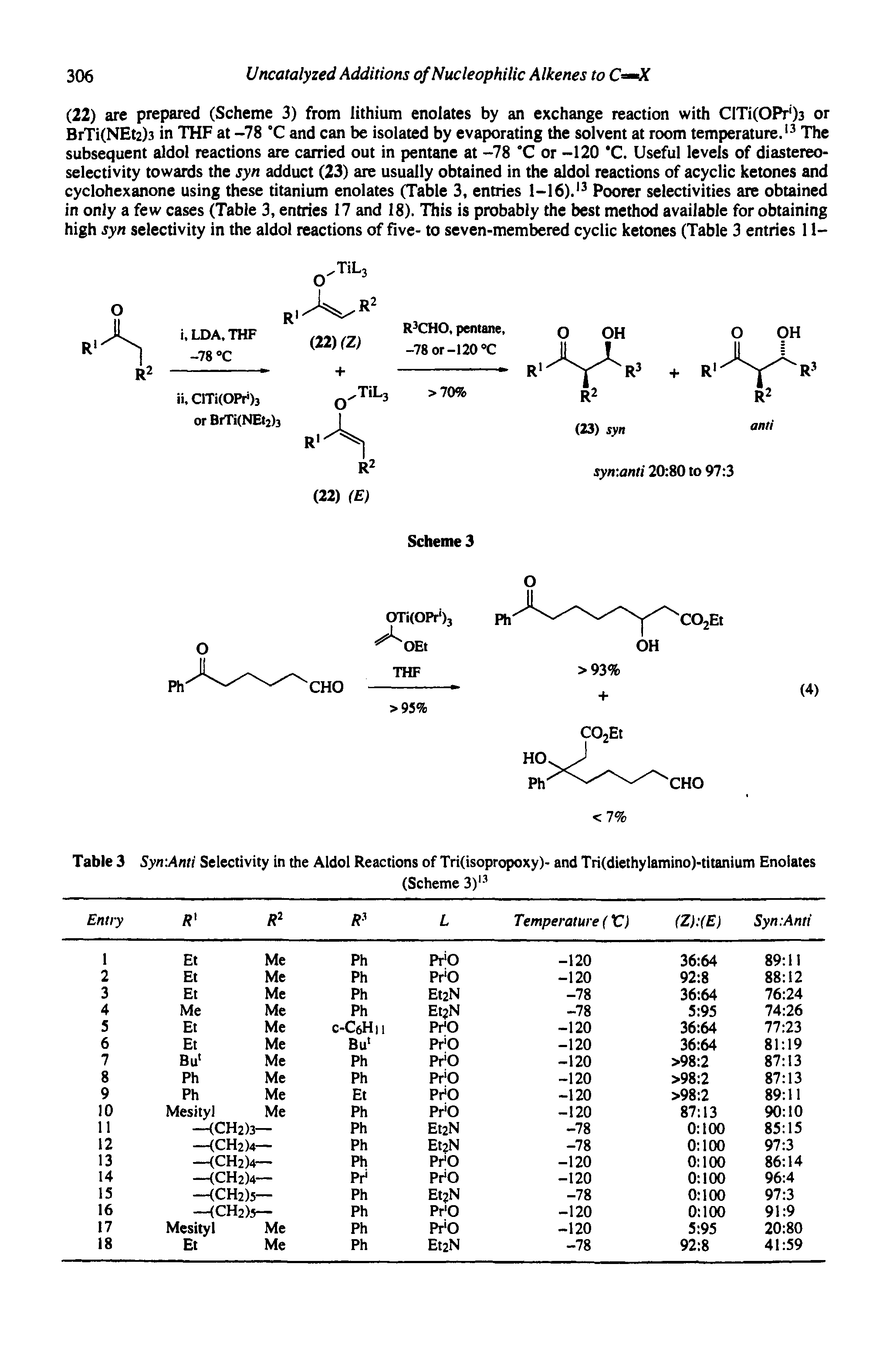 Table 3 SynAnti Selectivity in the Aldol Reactions of Tri(isopropoxy)- and Tri(diethylamino)-titanium Enolates...