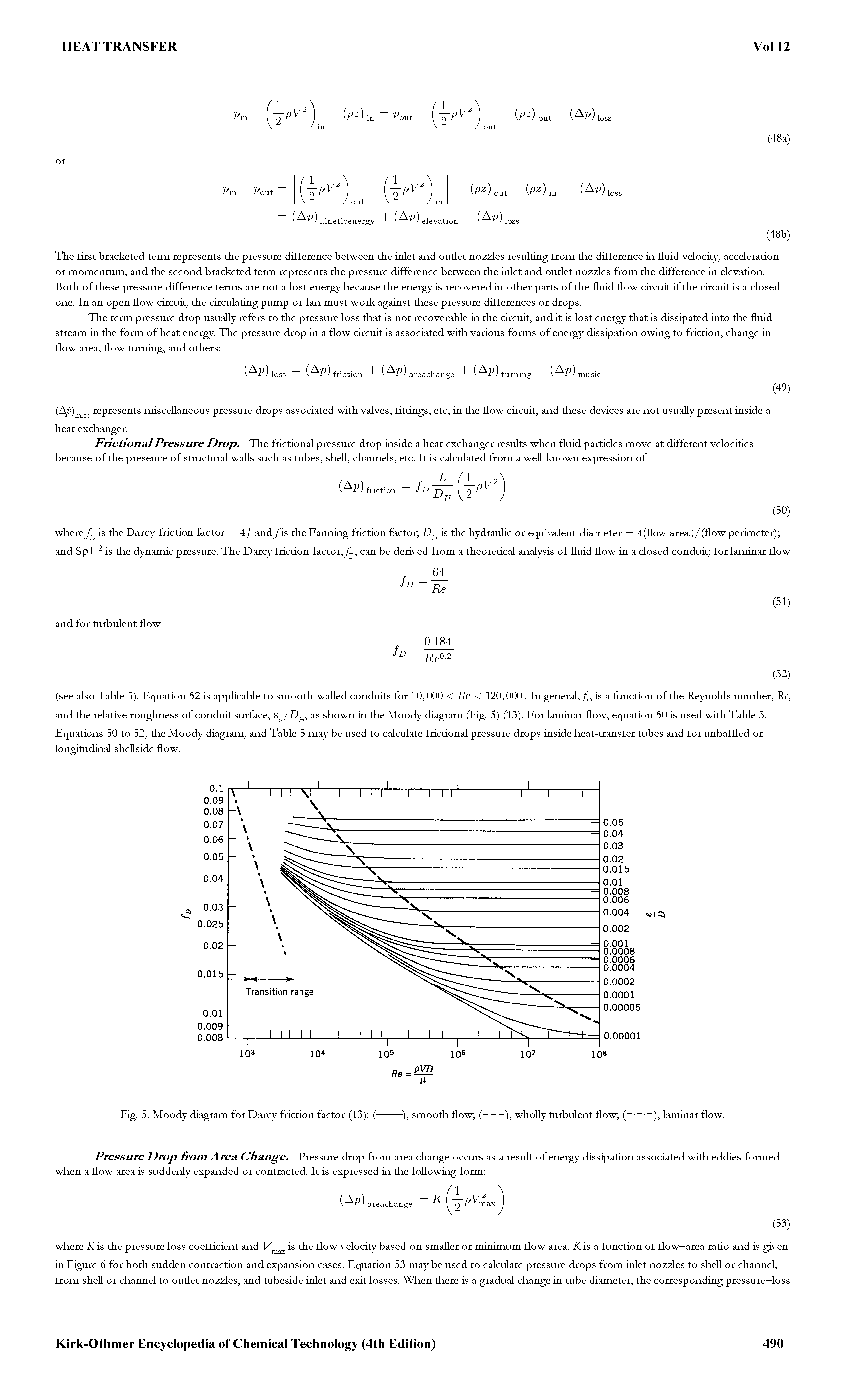 Fig. 5. Moody diagram for Darcy friction factor (13) (-----), smooth flow (----), whoUy turbulent flow ( ), laminar flow.