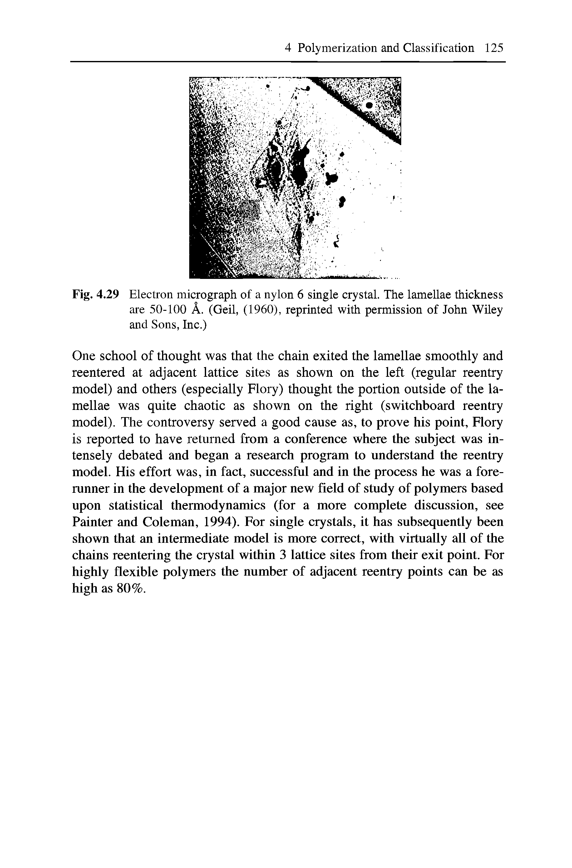 Fig. 4.29 Electron micrograph of a nylon 6 single crystal. The lamellae thickness are 50-100 A. (Geil, (1960), reprinted with permission of John WUey and Sons, Inc.)...