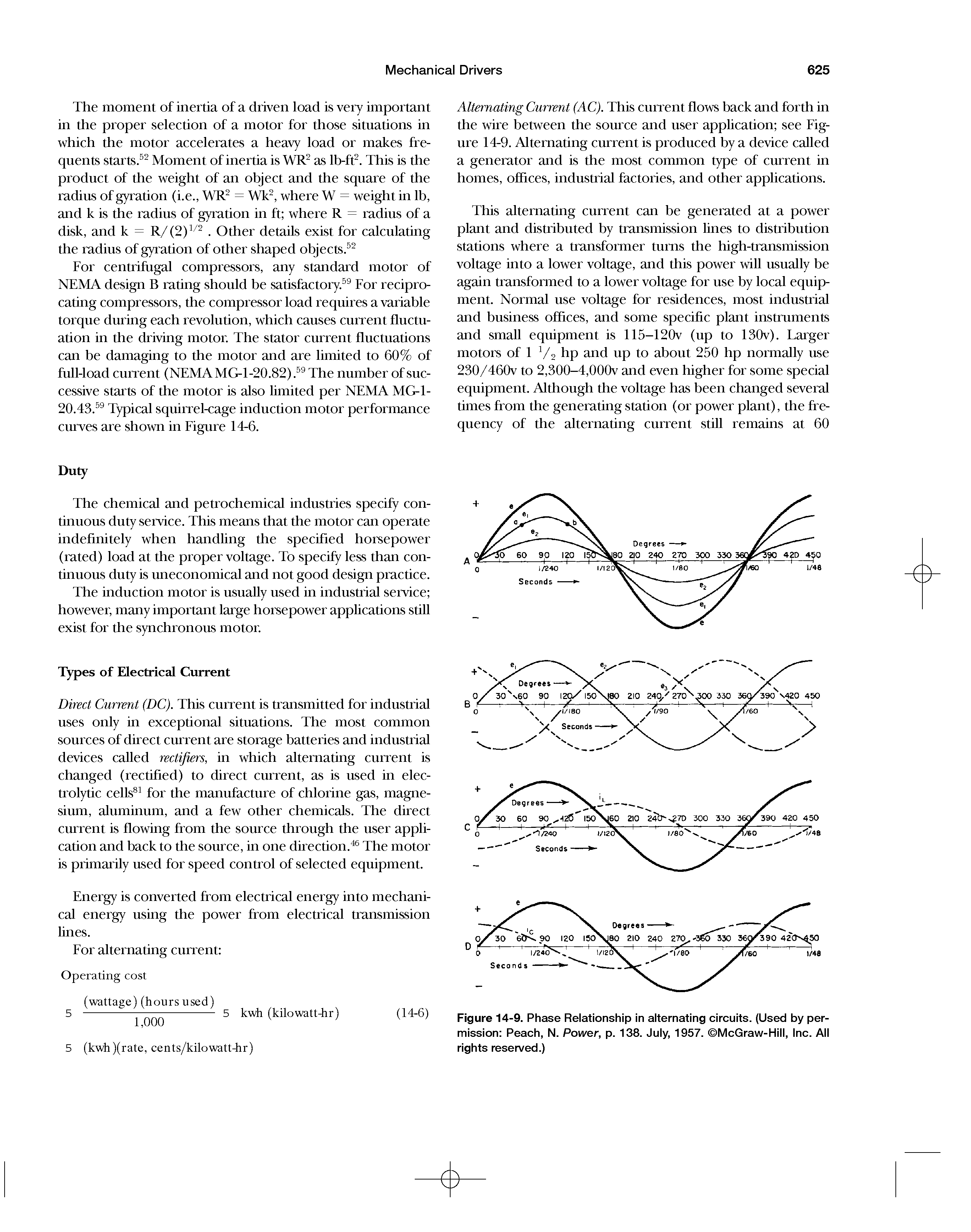 Figure 14-9. Phase Relationship in alternating circuits. (Used by permission Peach, N. Power, p. 138. July, 1957. McGraw-Hill, Inc. All rights reserved.)...