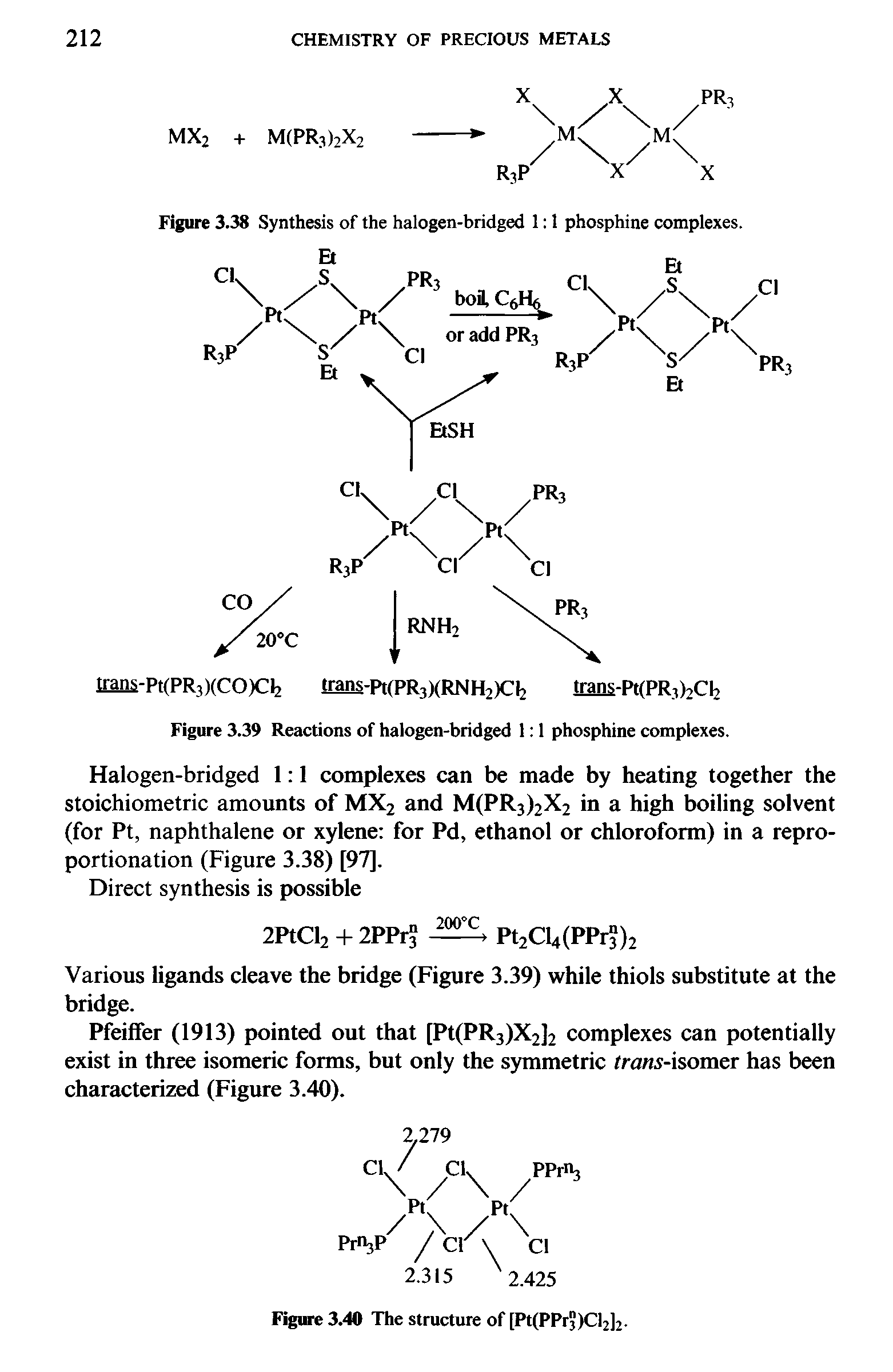 Figure 3.39 Reactions of halogen-bridged 1 1 phosphine complexes.