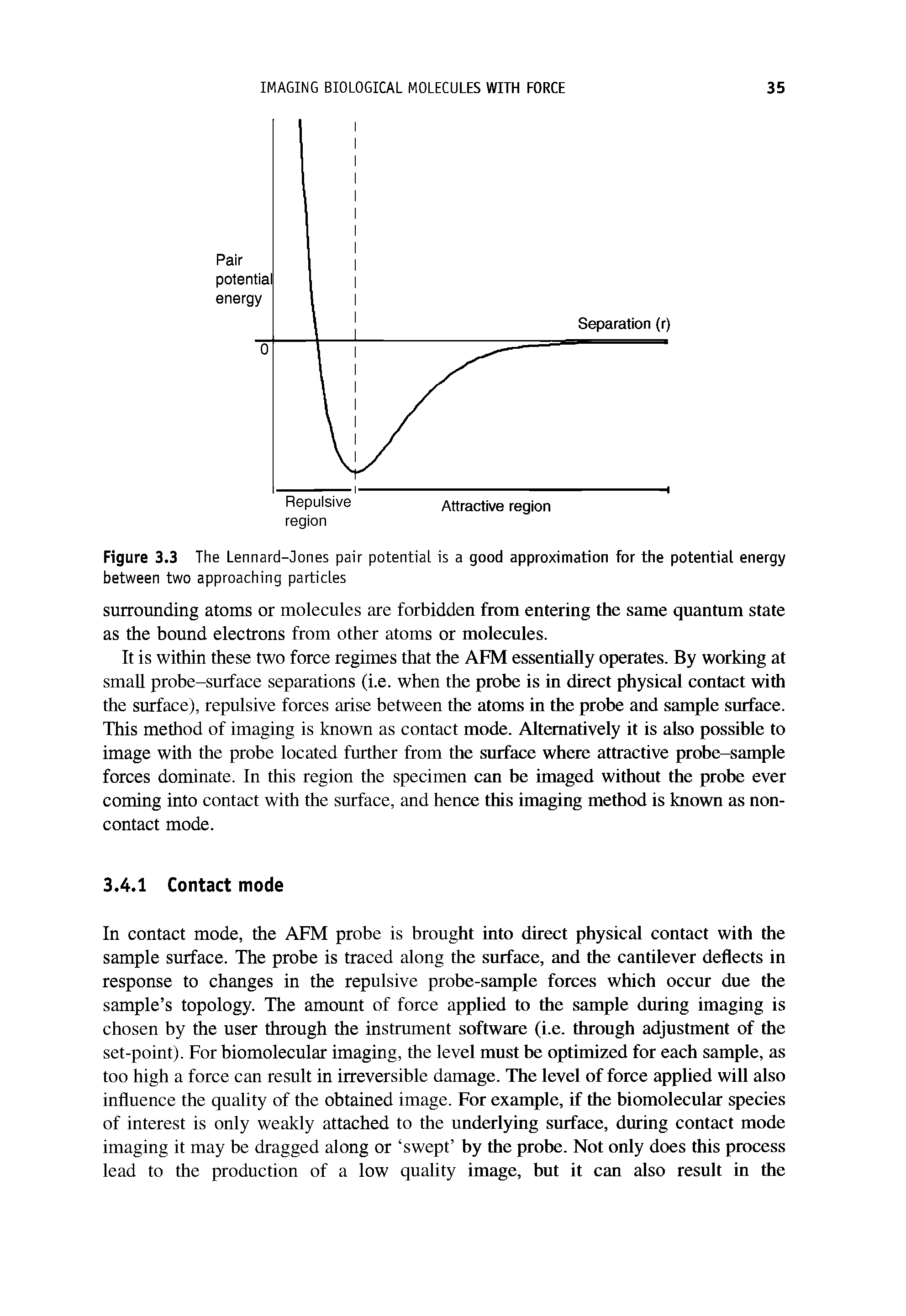 Figure 3.3 The Lennard-Jones pair potential is a good approximation for the potential energy between two approaching particles...
