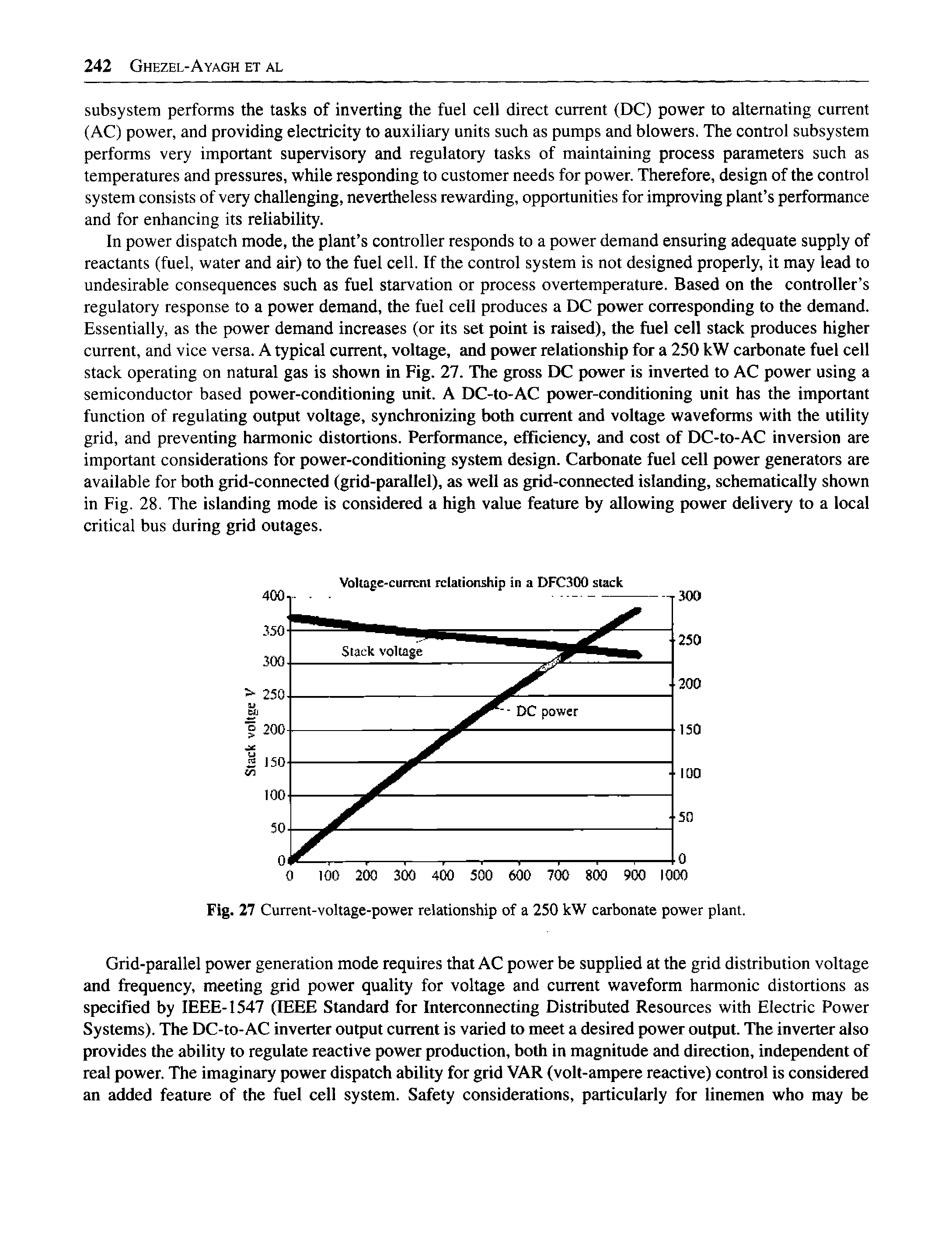 Fig. 27 Current-voltage-power relationship of a 250 kW carbonate power plant.