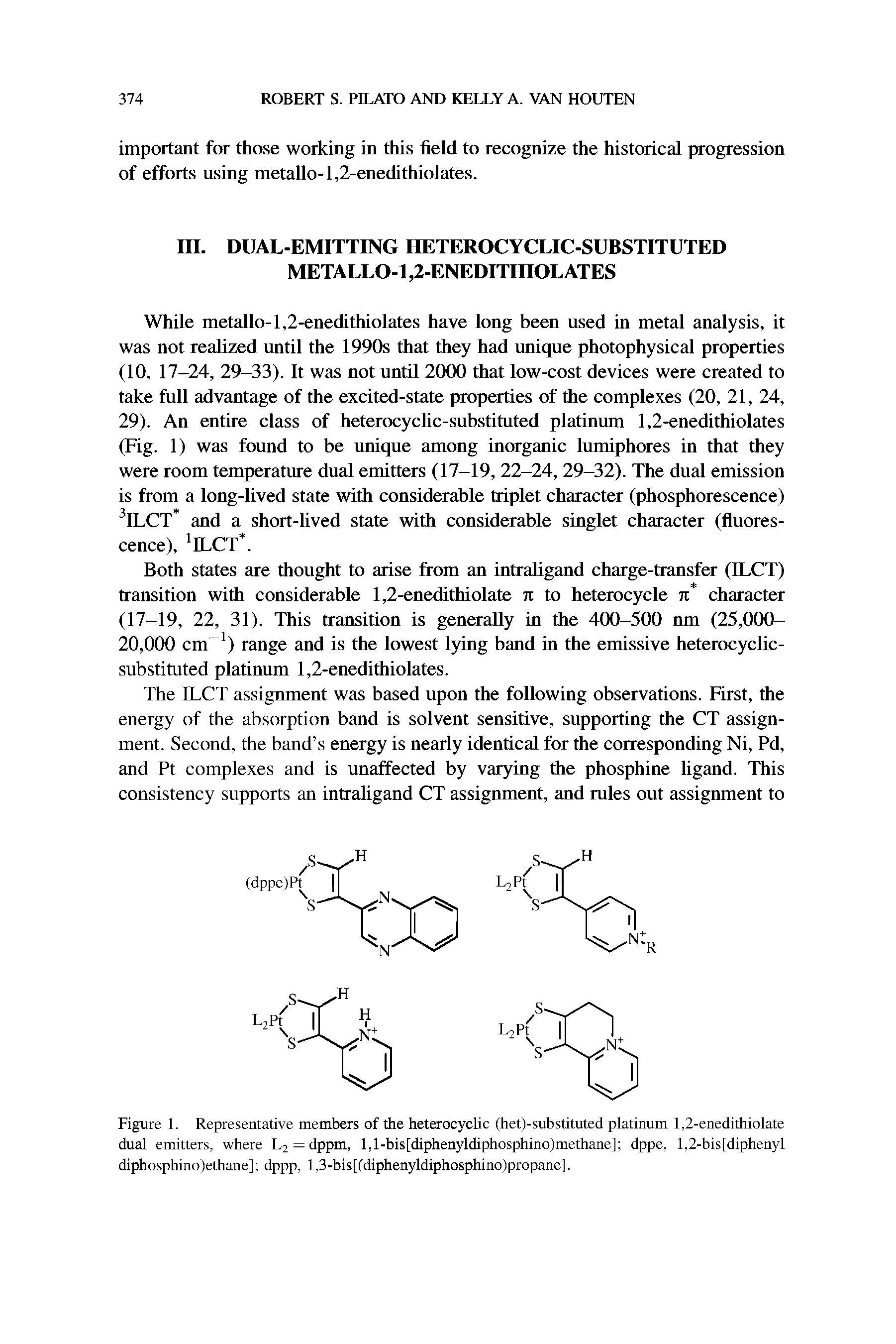 Figure 1. Representative members of the heterocyclic (het)-substituted platinum 1,2-enedithiolate dual emitters, where L2 = dppm, l,l-bis[diphenyldiphosphino)methane] dppe, l,2-bis[diphenyl diphosphino)ethane] dppp, 1,3-bis[(diphenyldiphosphino)propane].