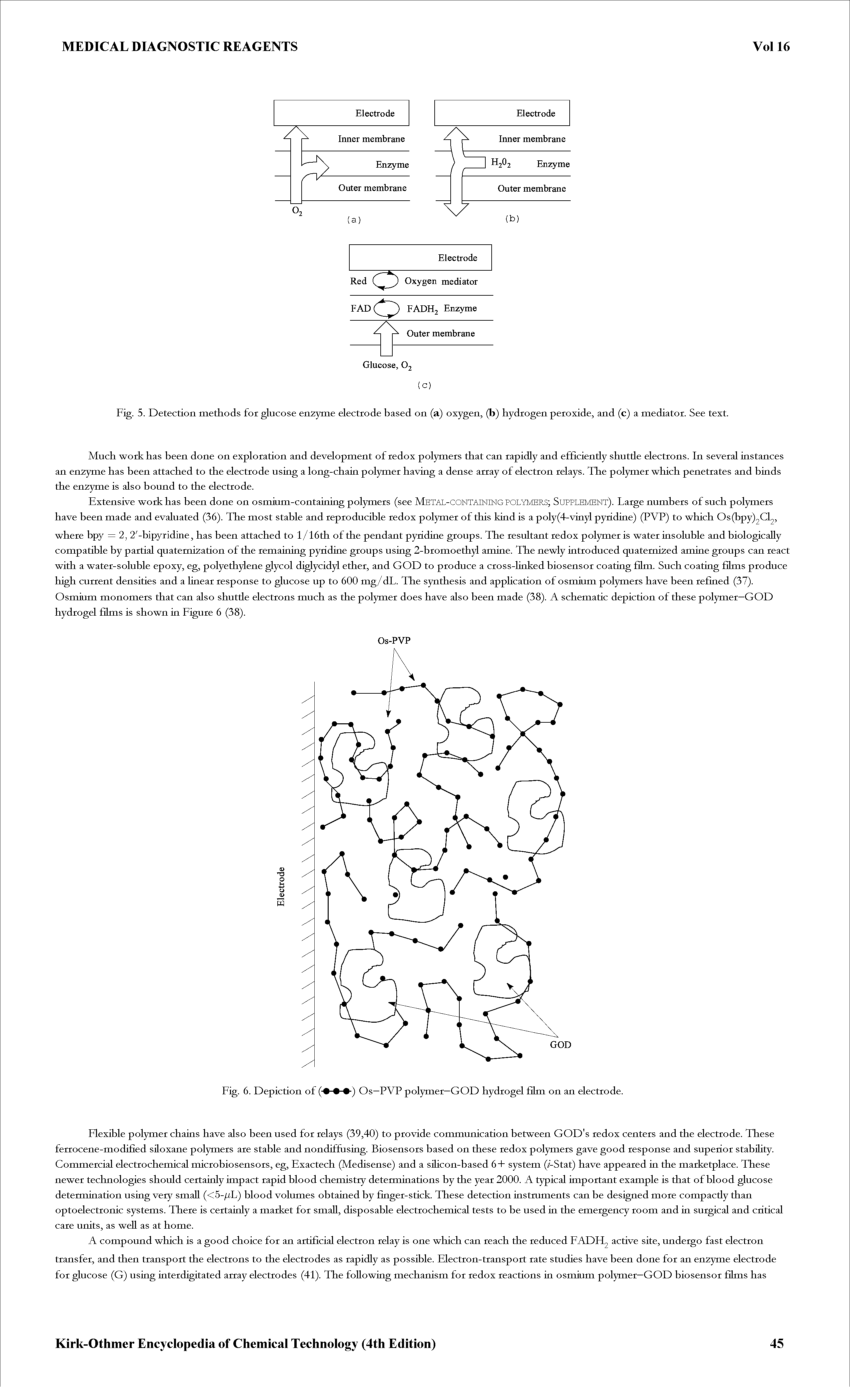 Fig. 5. Detection methods for glucose enzyme electrode based on (a) oxygen, (b) hydrogen peroxide, and (c) a mediator. See text.