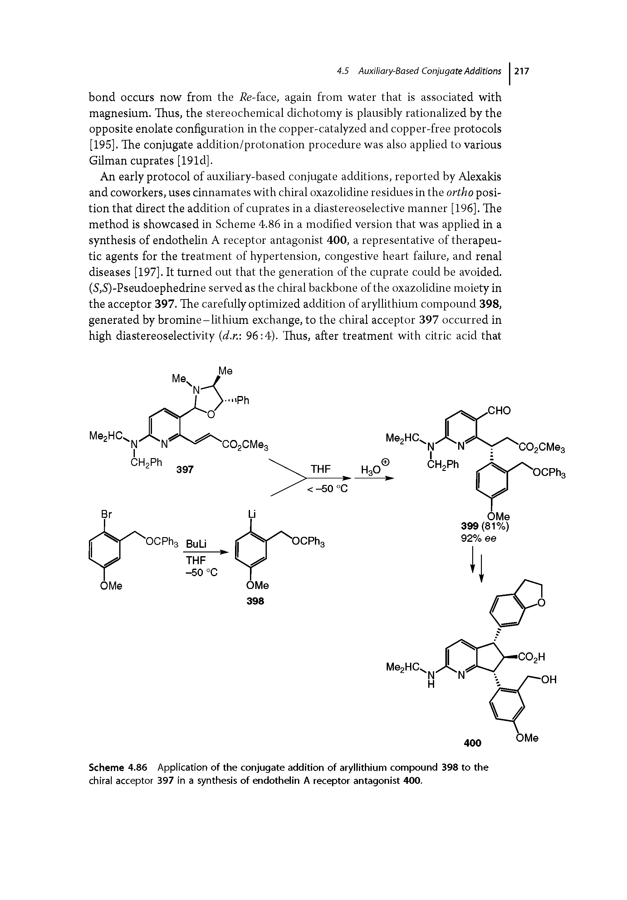 Scheme 4.86 Application of the conjugate addition of aryiiithium compound 398 to the chiral acceptor 397 in a synthesis of endothelin A receptor antagonist 400.