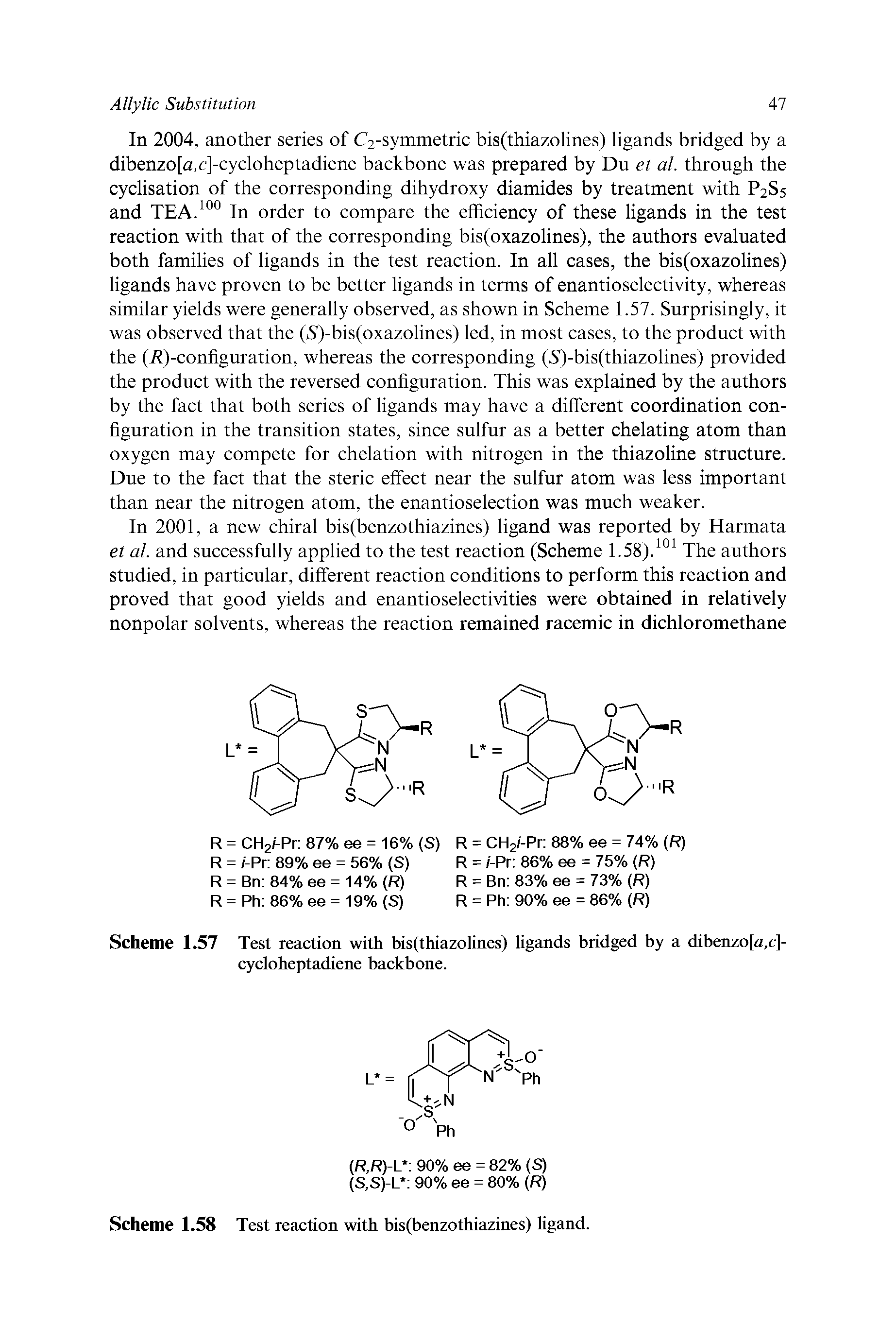 Scheme 1.57 Test reaction with bis(thiazolines) ligands bridged by a dibenzo[a,c]-cycloheptadiene backbone.