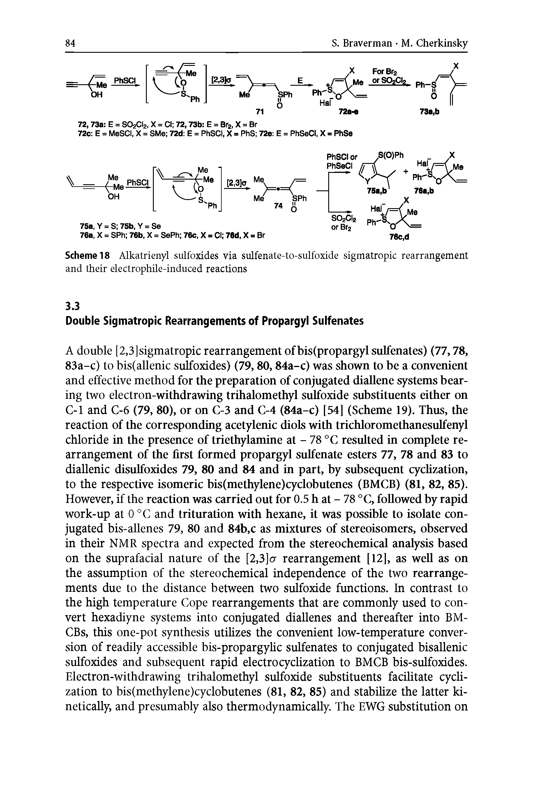 Scheme 18 Alkatrienyl sulfoxides via sulfenate-to-sulfoxide sigmatropic rearrangement and their electrophile-induced reactions...
