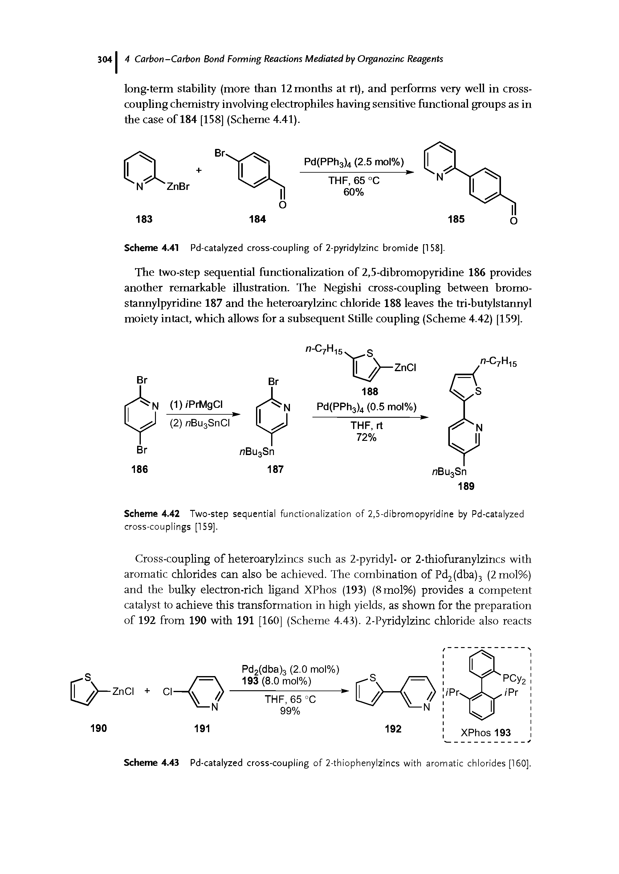 Scheme 4.41 Pd-catalyzed cross-coupling of 2-pyridylzinc bromide [158].