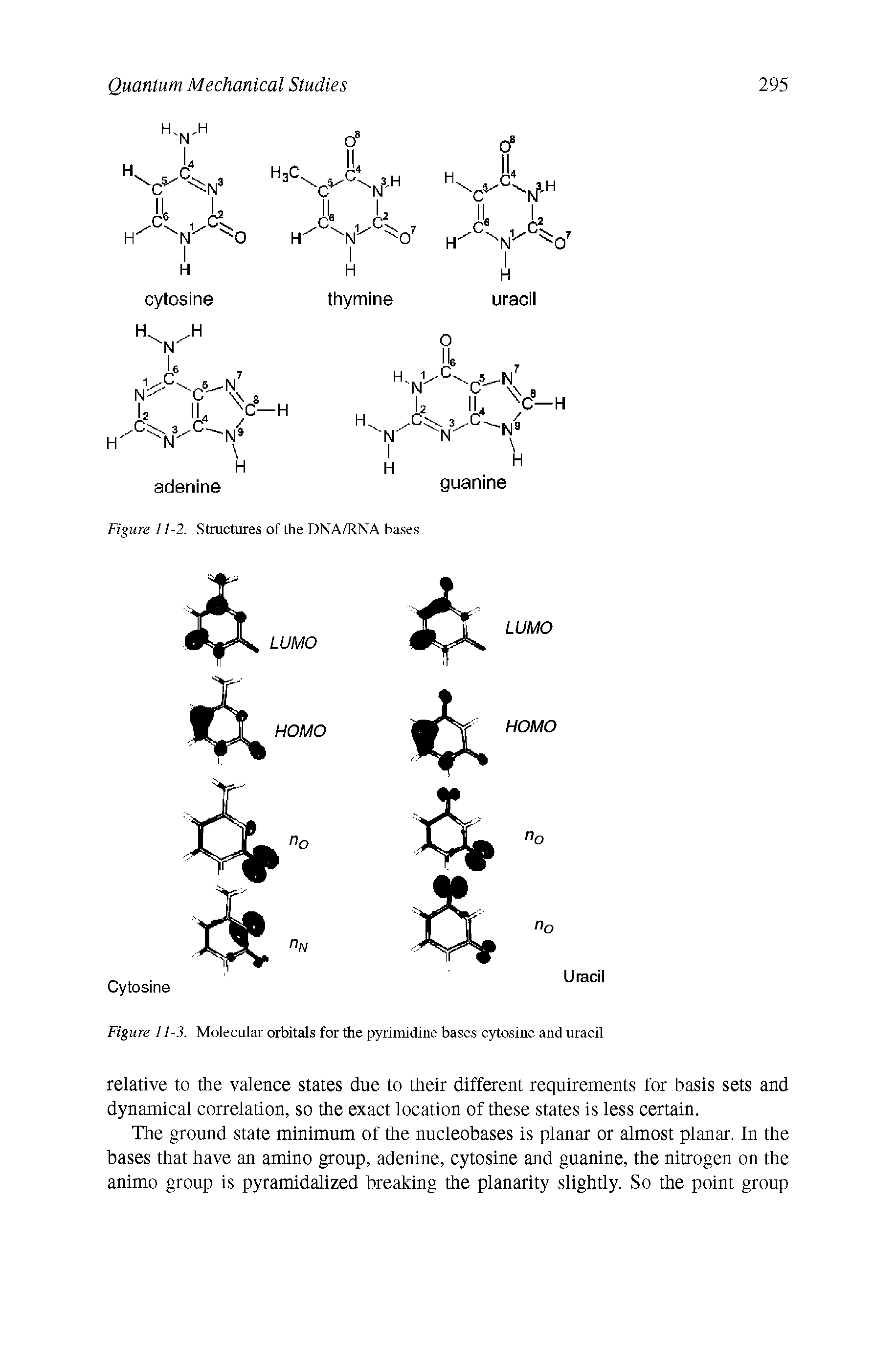 Figure 11-3. Molecular orbitals for the pyrimidine bases cytosine and uracil...