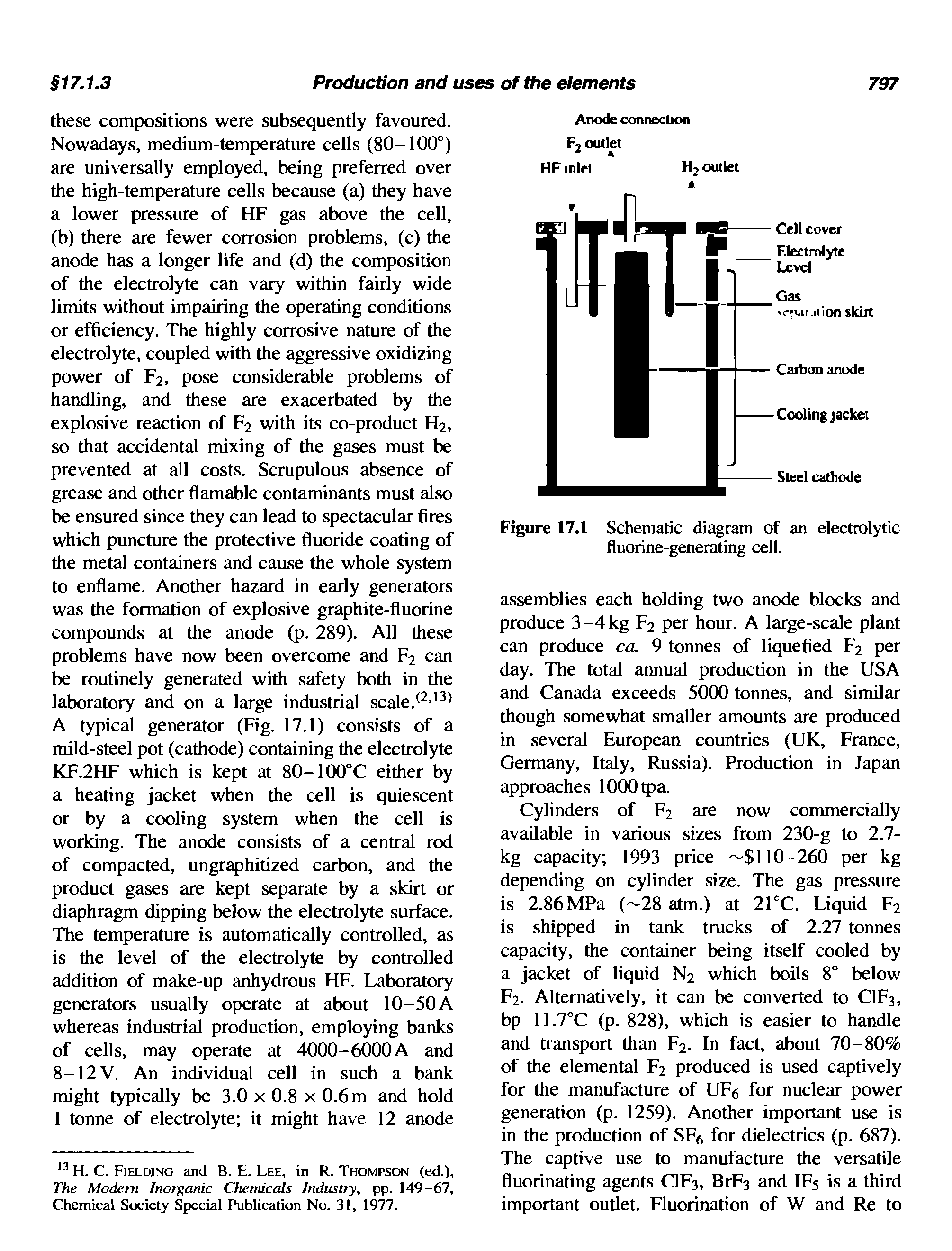 Figure 17.1 Schematic diagram of an electrolytic fluorine-generating cell.