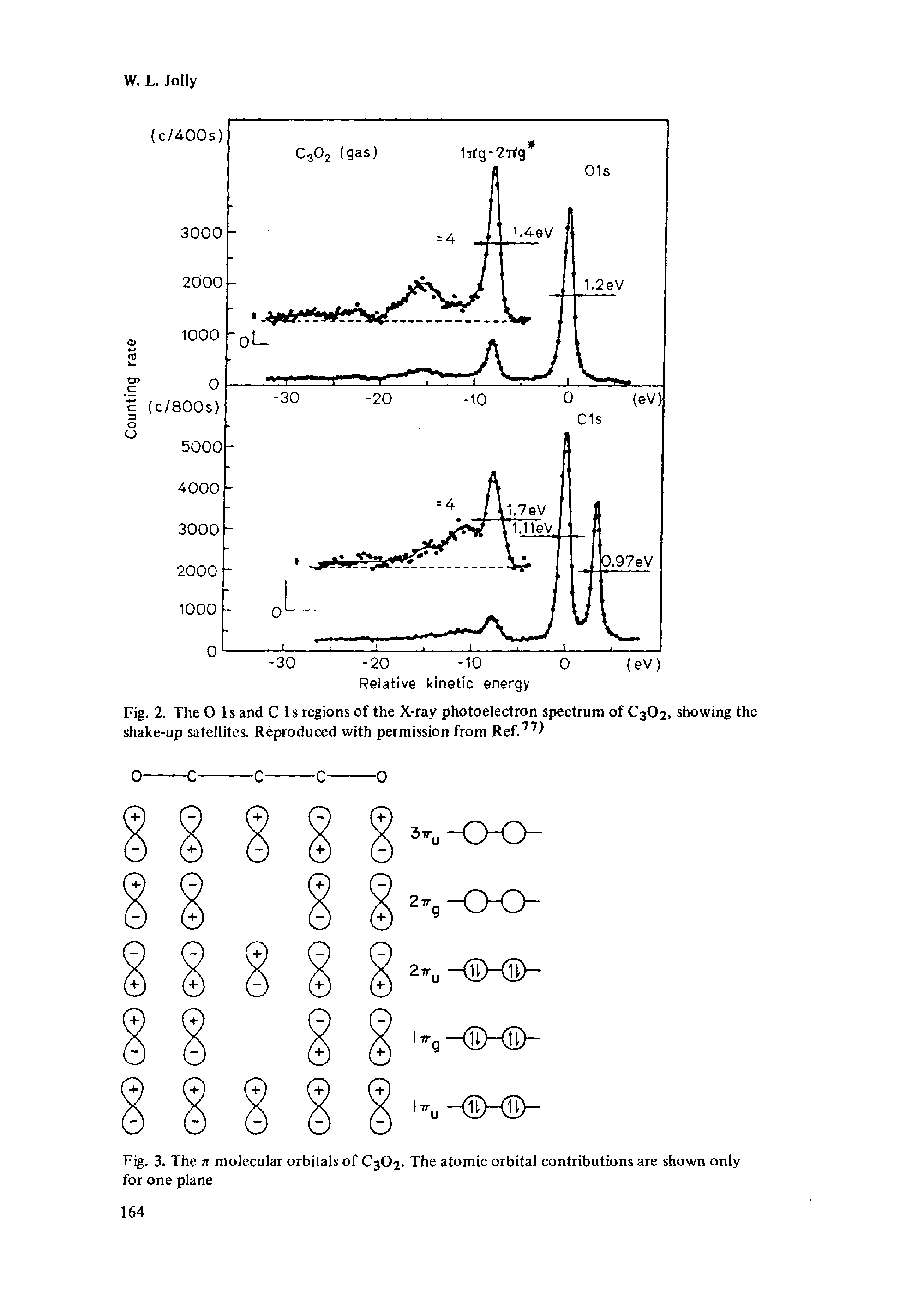 Fig. 2. The Ols and C 1 s regions of the X-ray photoelectron spectrum of C3O2, showing the shake-up satellites. Reproduced with permission from Ref.77)...