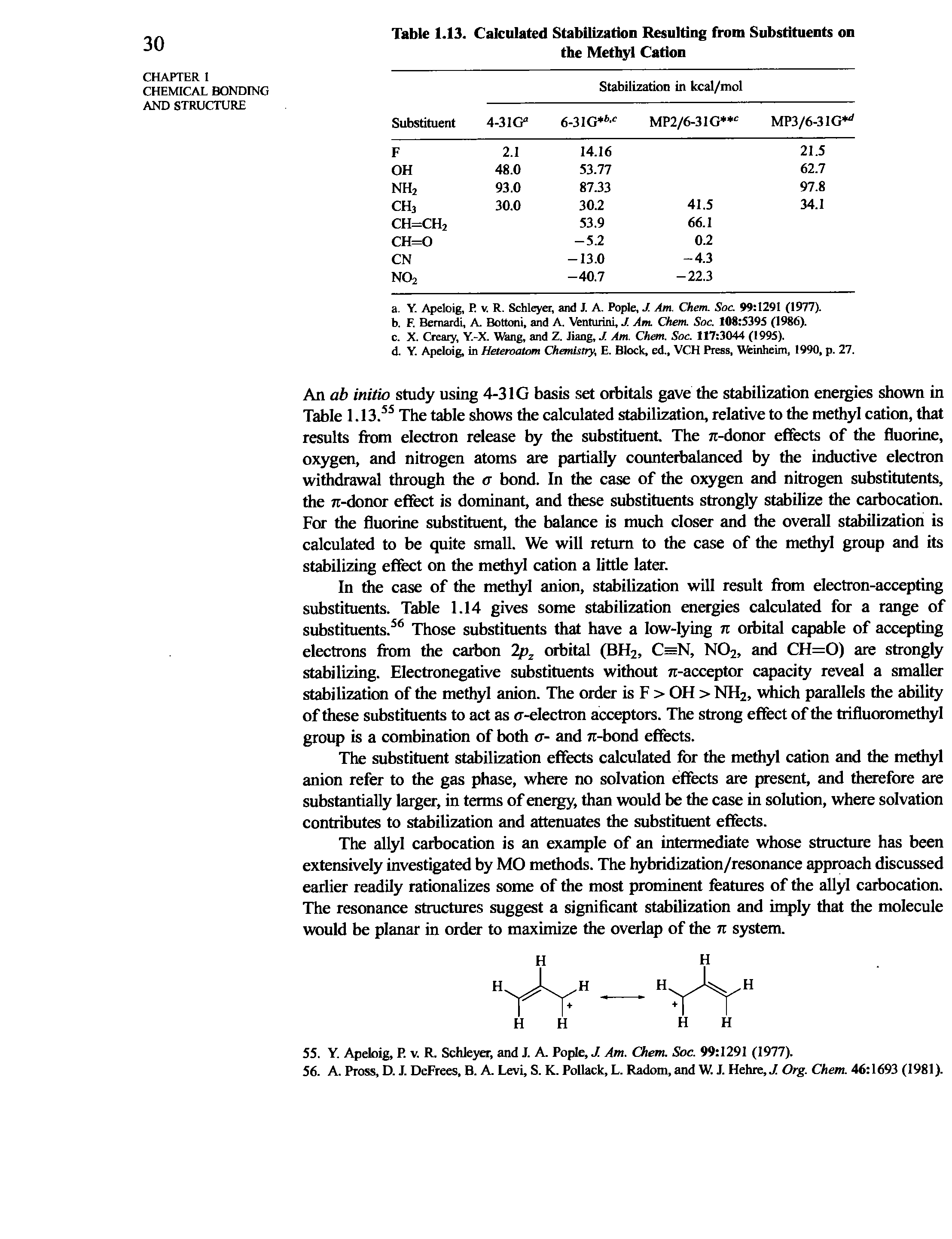 Table 1.13. Calculated Stabilization Resulting from Substituents on the Methyl Cation...