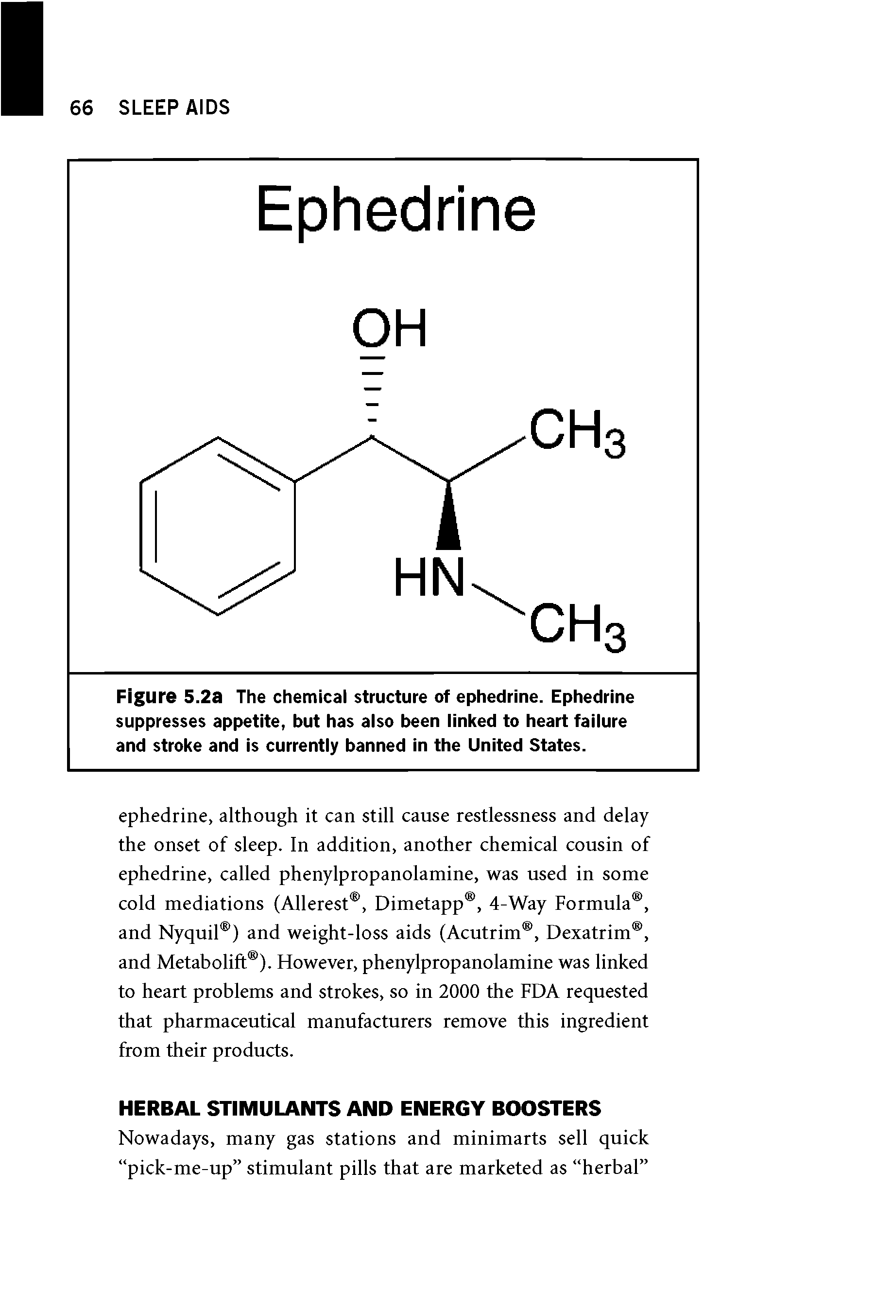Figure 5.2a The chemical structure of ephedrine. Ephedrine suppresses appetite, but has also been linked to heart failure and stroke and is currently banned in the United States.