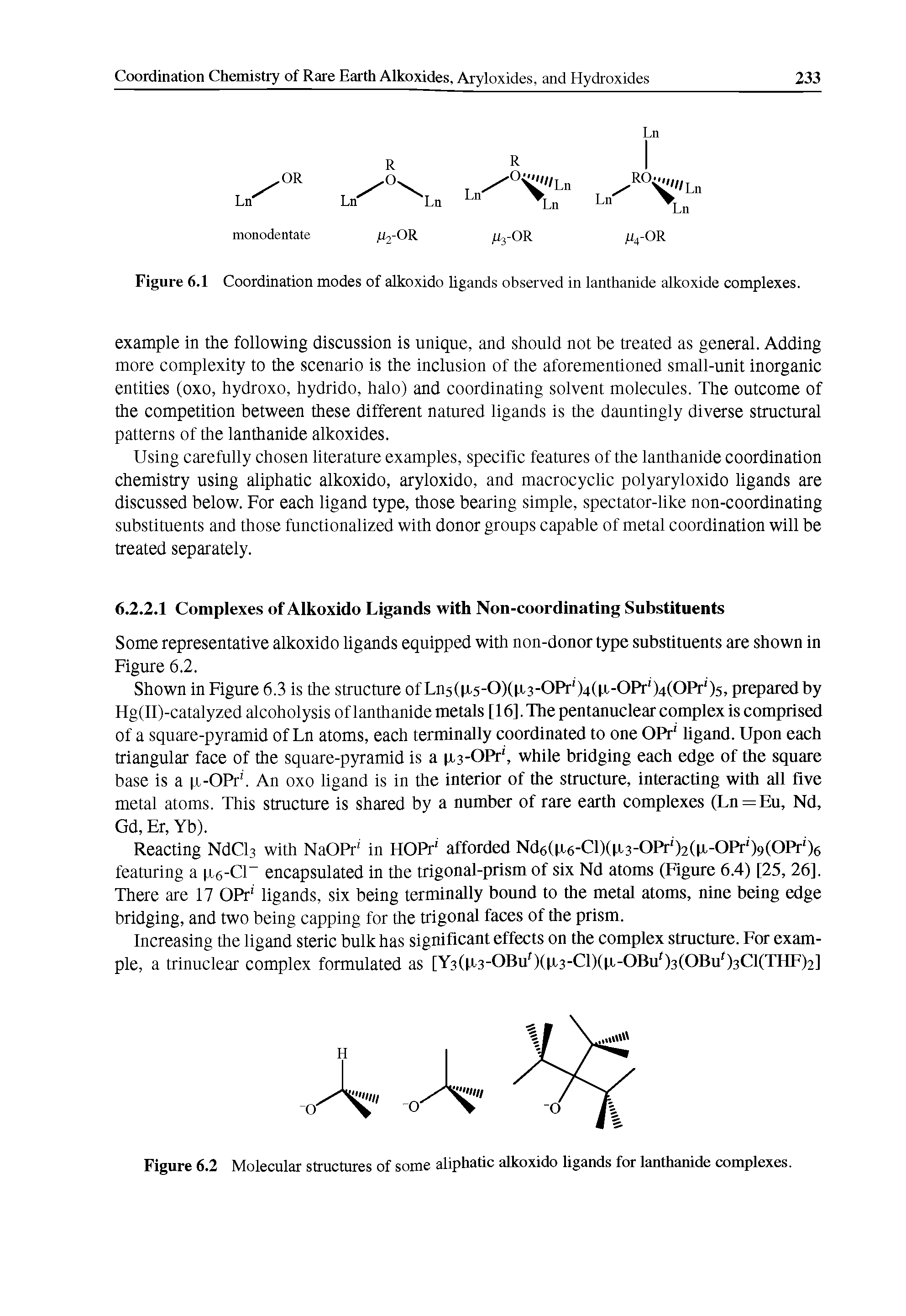 Figure 6.1 Coordination modes of alkoxido ligands observed in lanthanide alkoxide complexes.