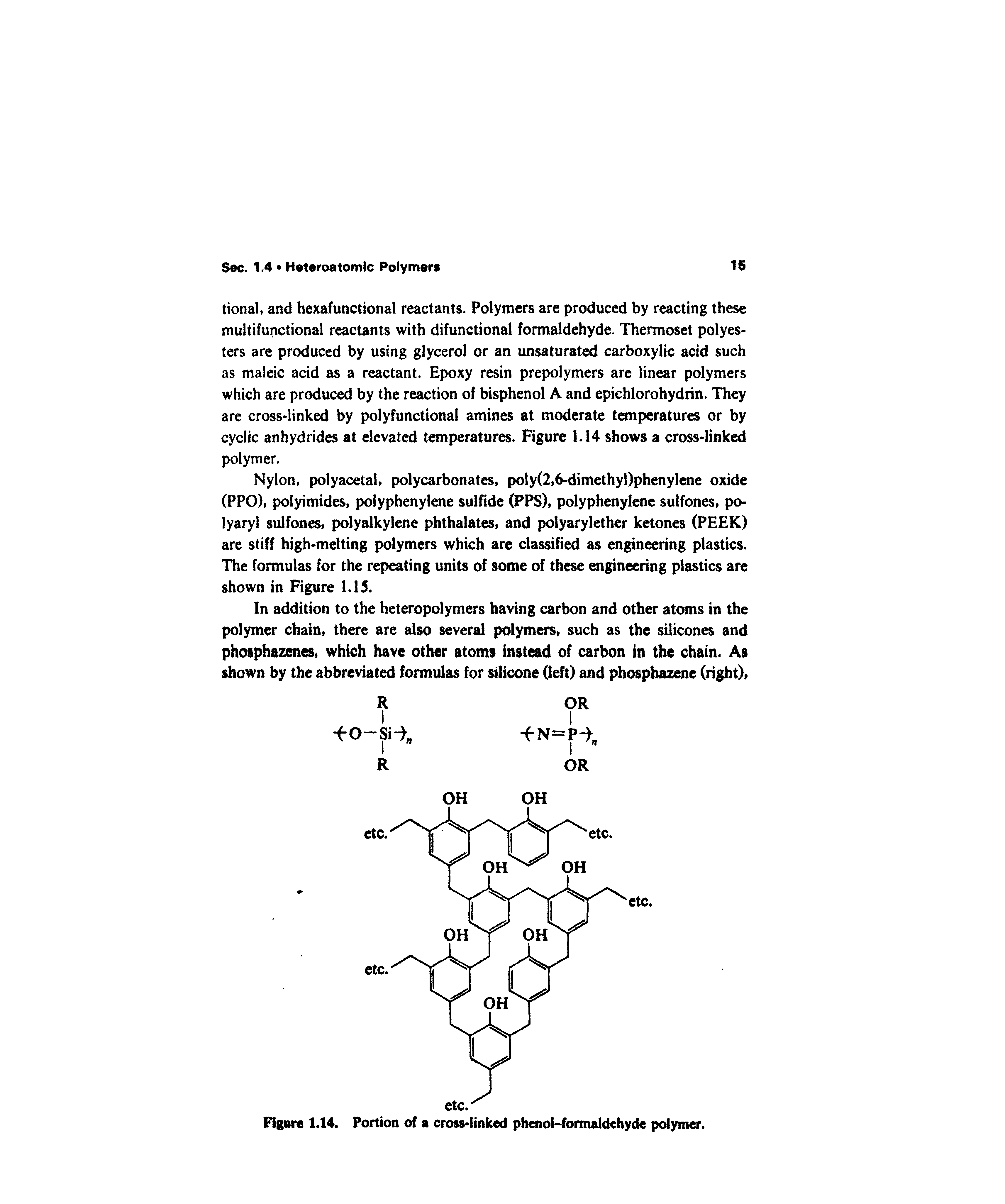 Figure 1.14. Portion of a cross-linked phenol-formaldehyde polymer.