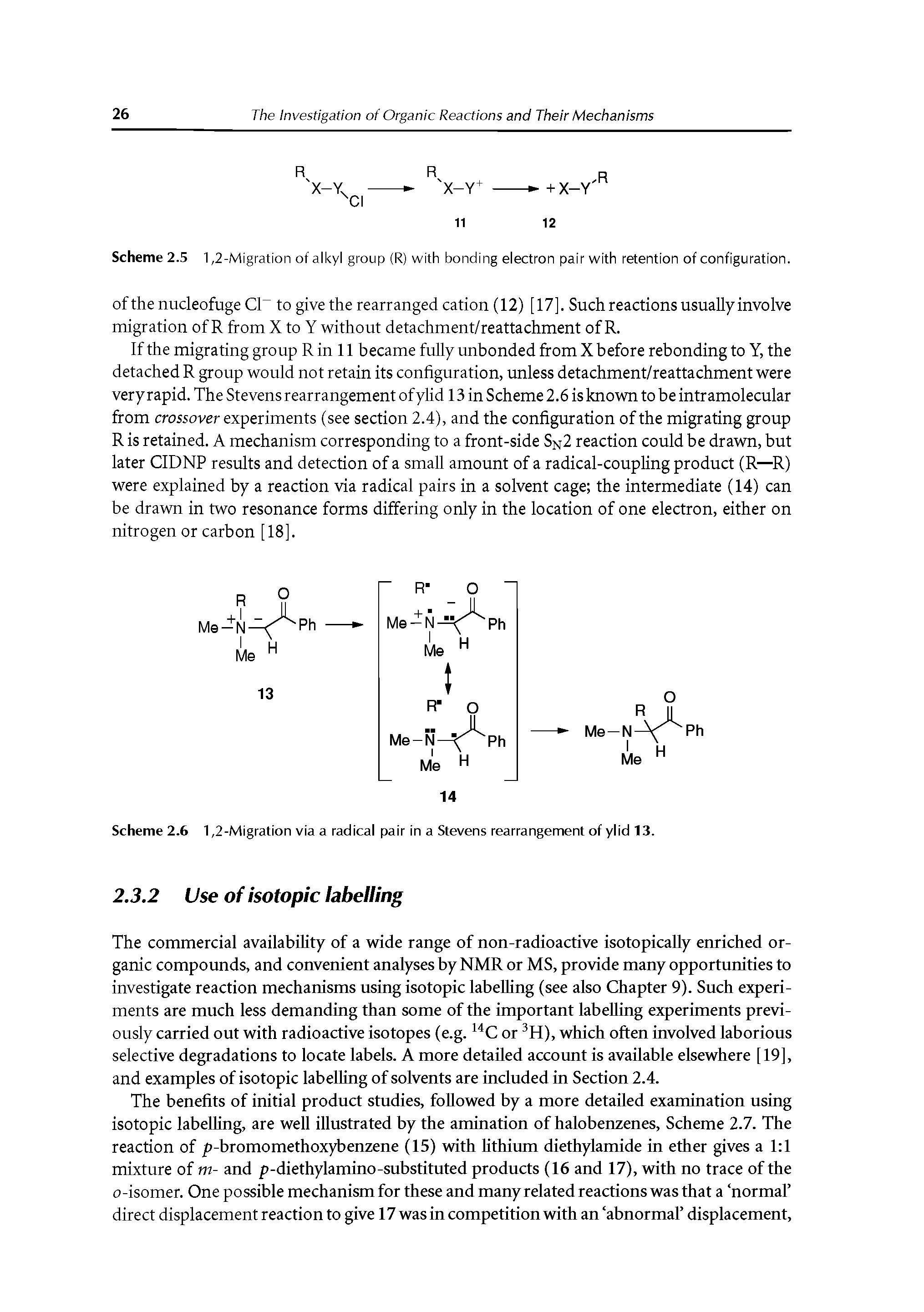 Scheme 2.5 1,2-Migration of alkyl group (R) with bonding electron pair with retention of configuration.