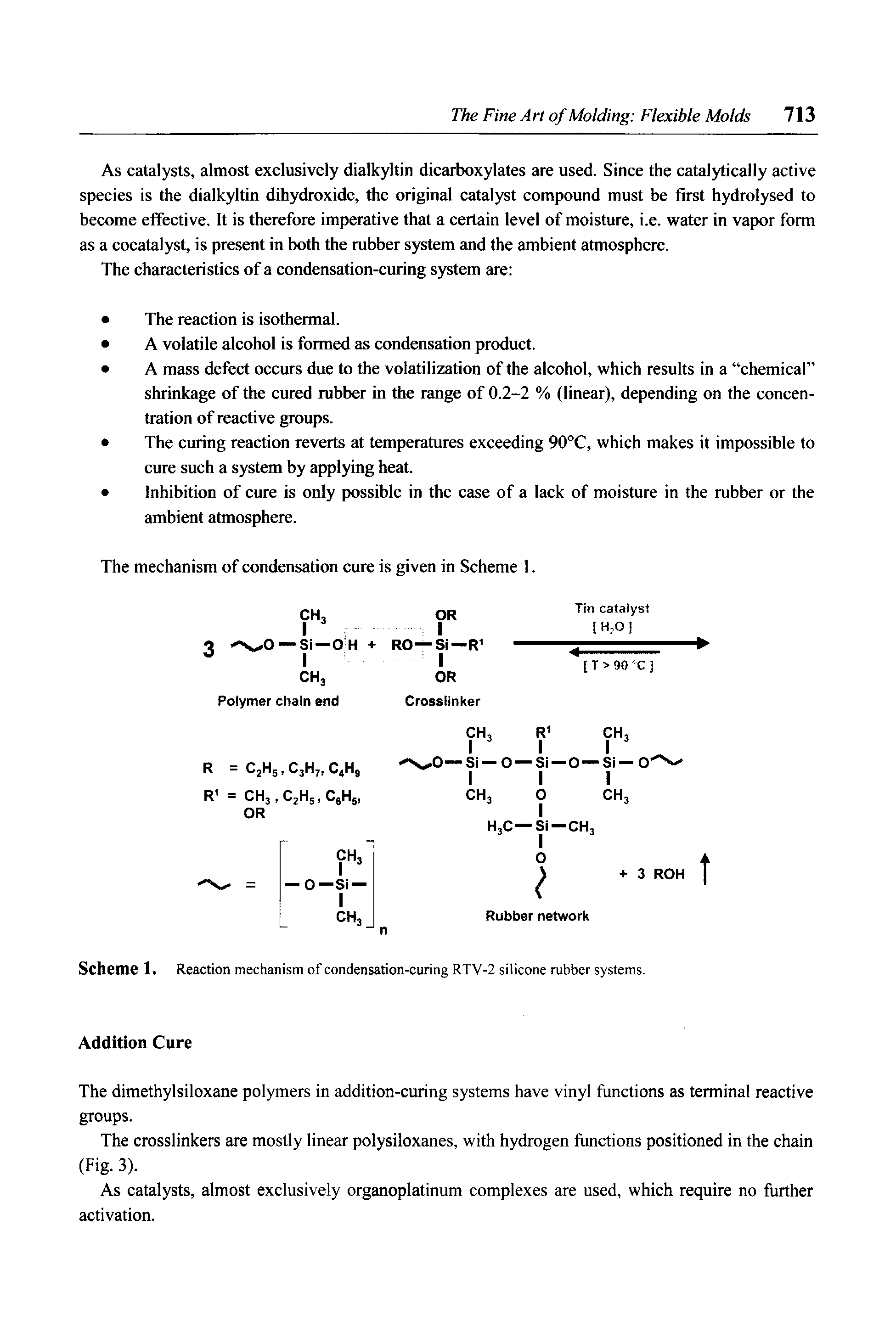 Scheme 1. Reaction mechanism of condensation-curing RTV-2 silicone rubber systems.