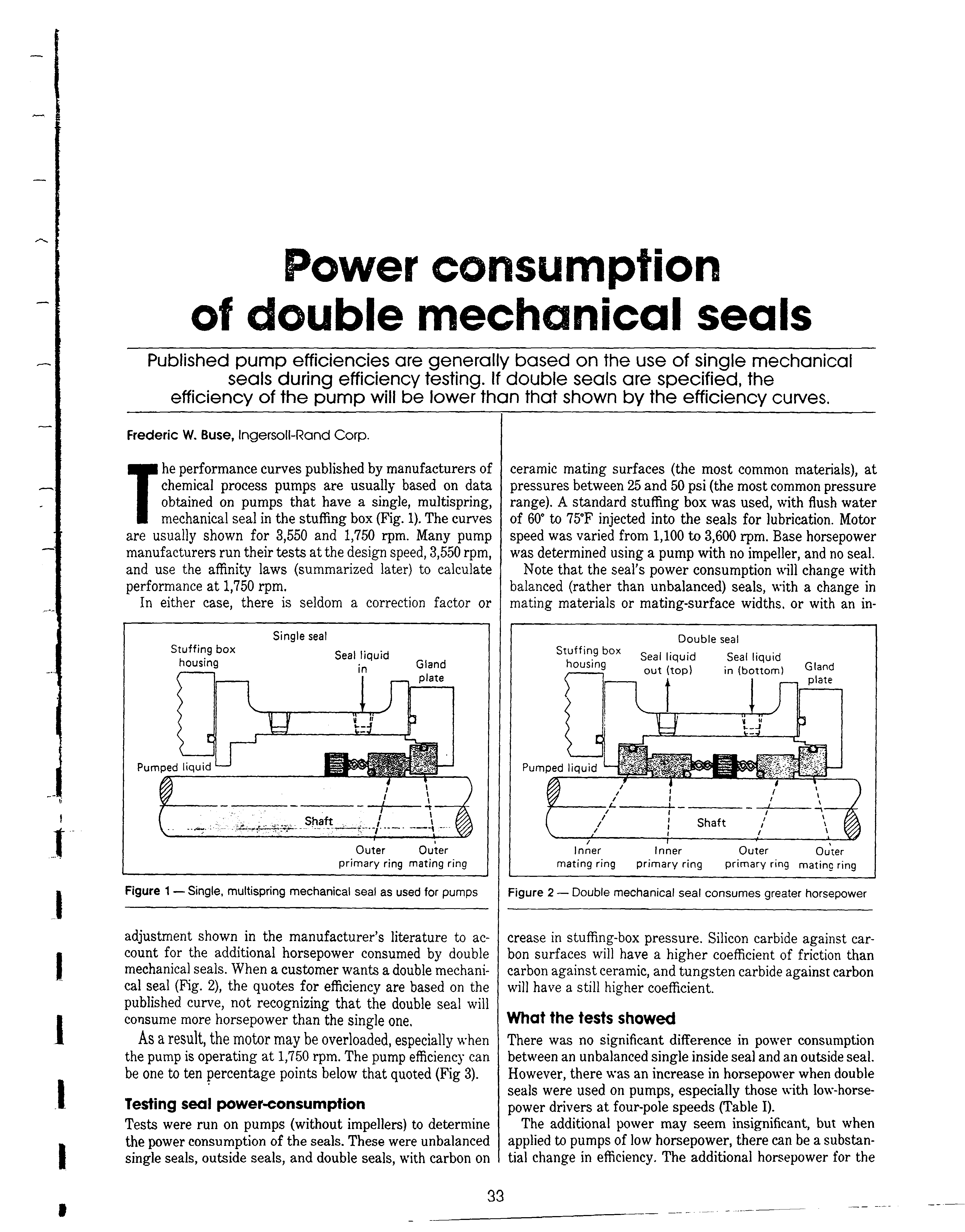 Figure 2 — Double mechanical seal consumes greater horsepower...