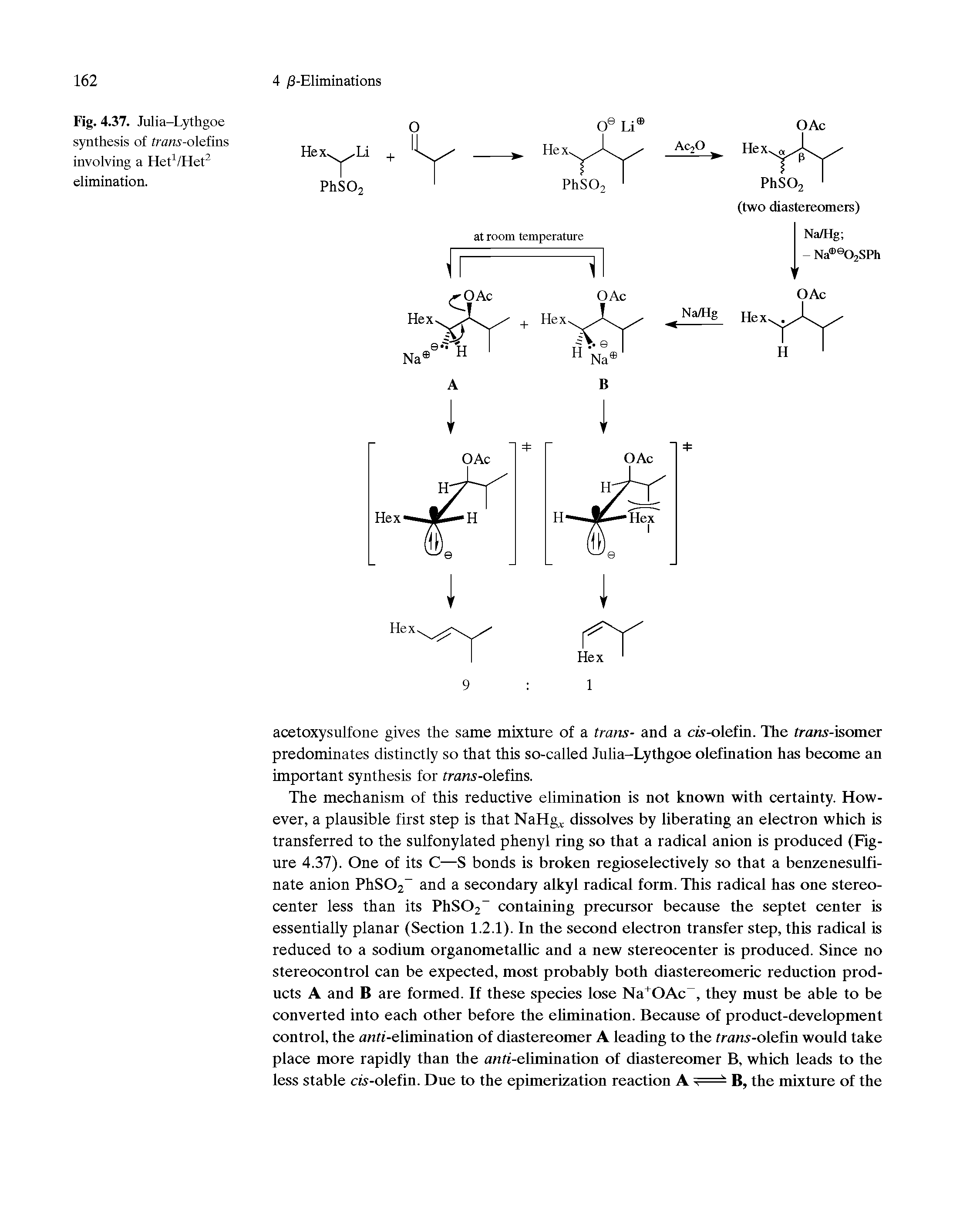 Fig. 4.37. Julia-Lythgoe synthesis of tram-olefins involving a HetVHet2 elimination.