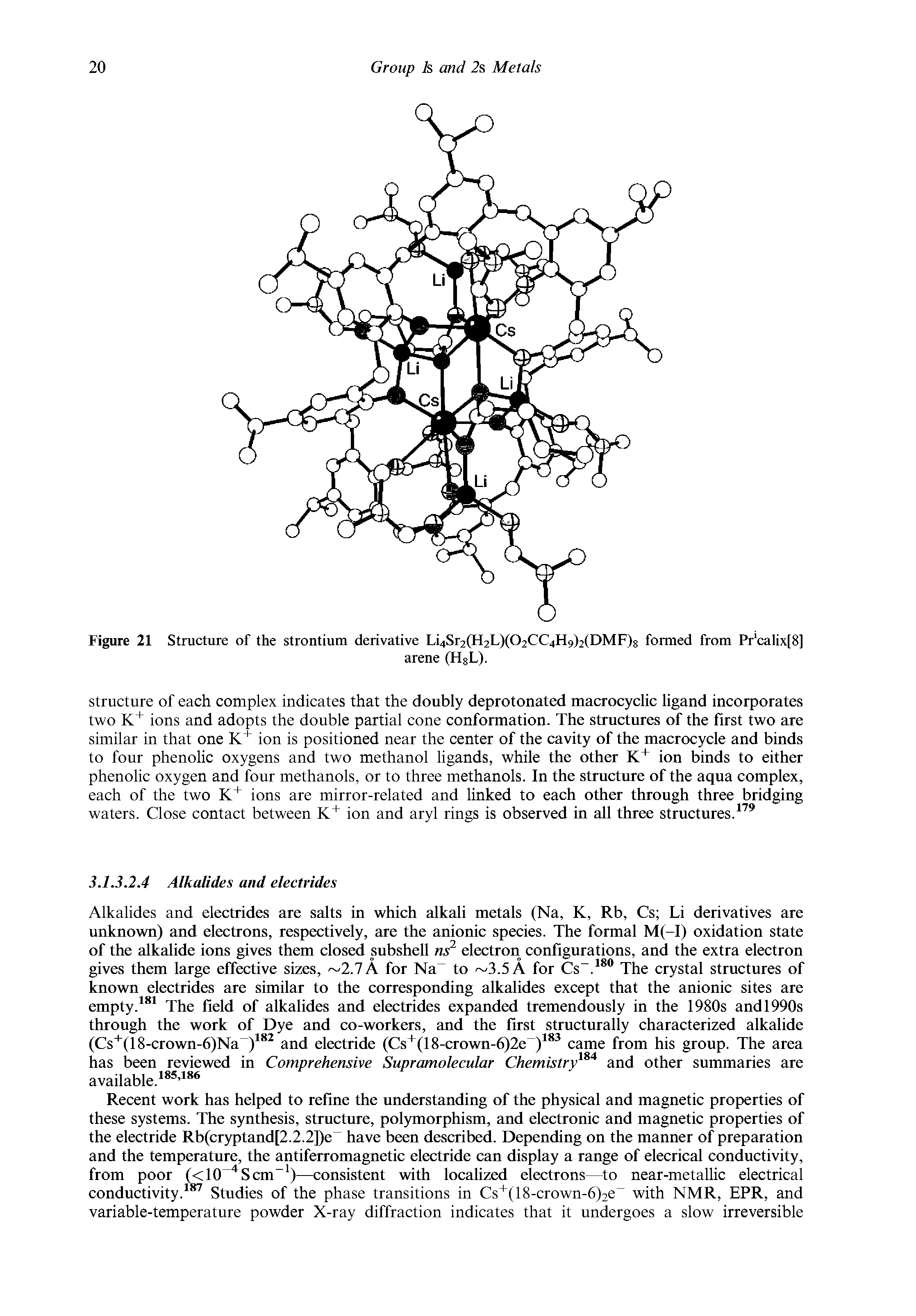 Figure 21 Structure of the strontium derivative Li4Sr2(H2L)(02CC4H9)2(DMF)8 formed from Pr calix[8]...
