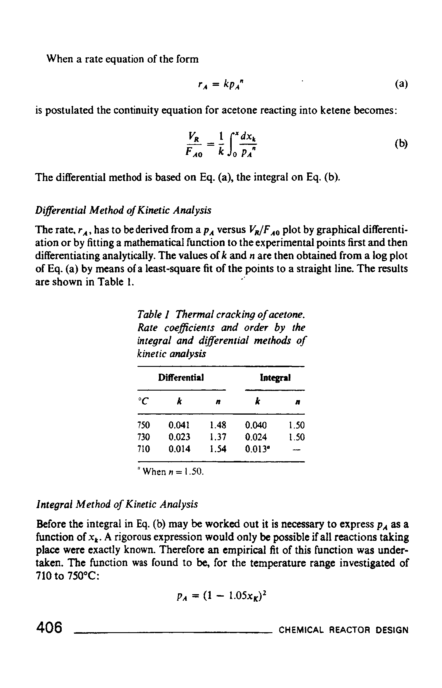Table I Thermal cracking of acetone. Rate coefficients and order by the integral and differential methods of kinetic analysis...