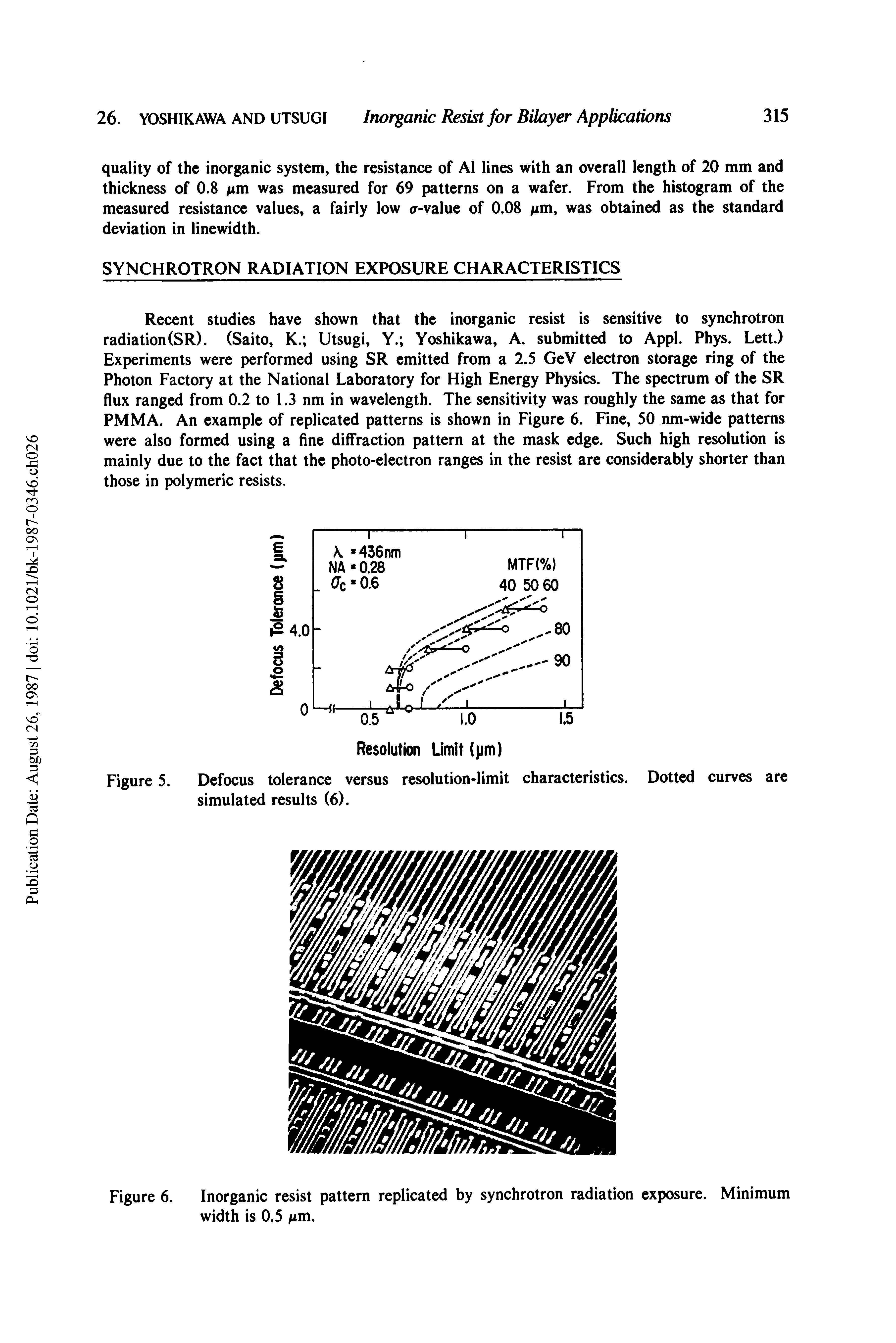 Figure 6. Inorganic resist pattern replicated by synchrotron radiation exposure, width is 0.5...