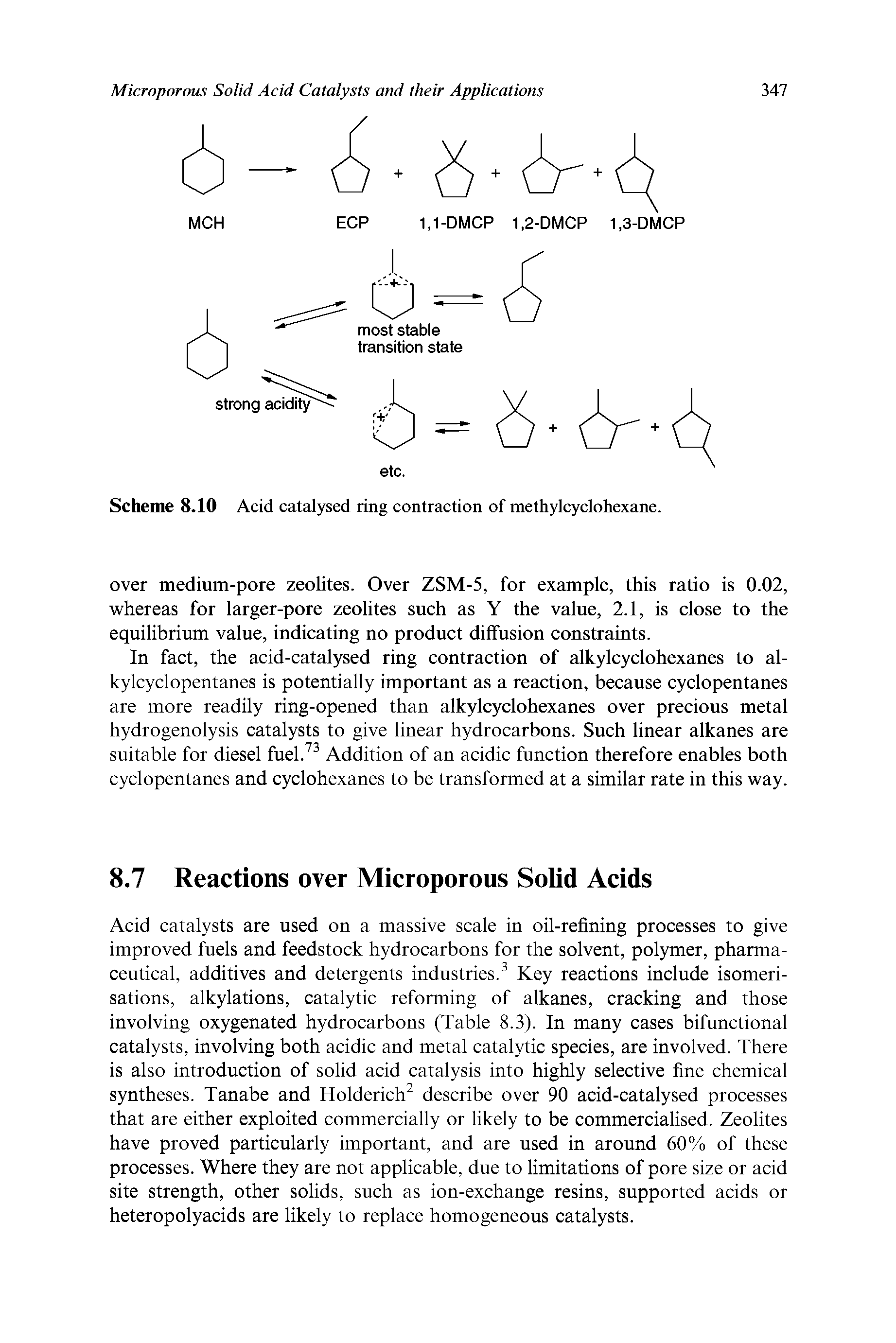 Scheme 8.10 Acid catalysed ring contraction of methylcyclohexane.