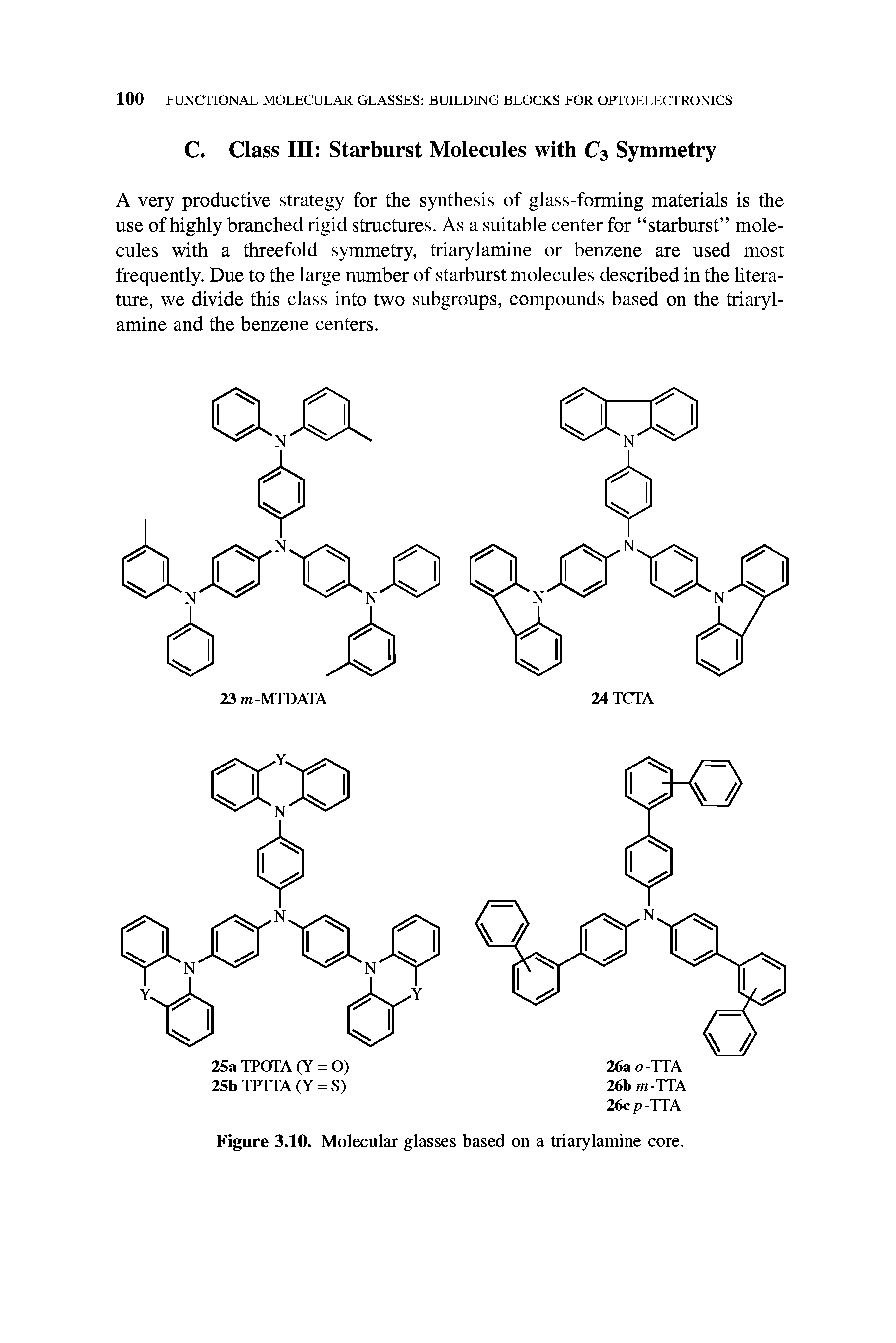 Figure 3.10. Molecular glasses based on a triarylamine core.