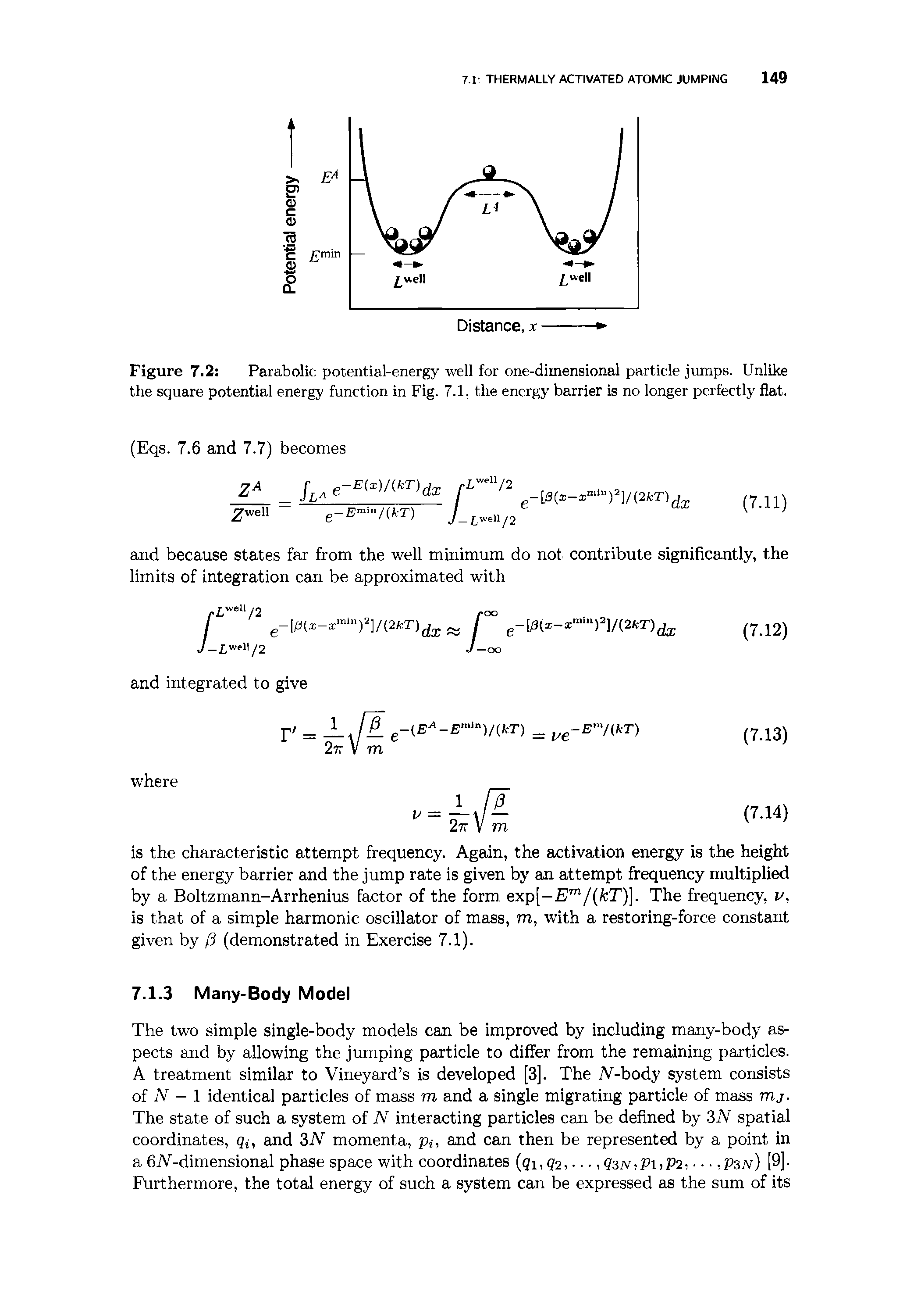 Figure 7.2 Parabolic potential-energy well for one-diinensional particle jumps. Unlike...