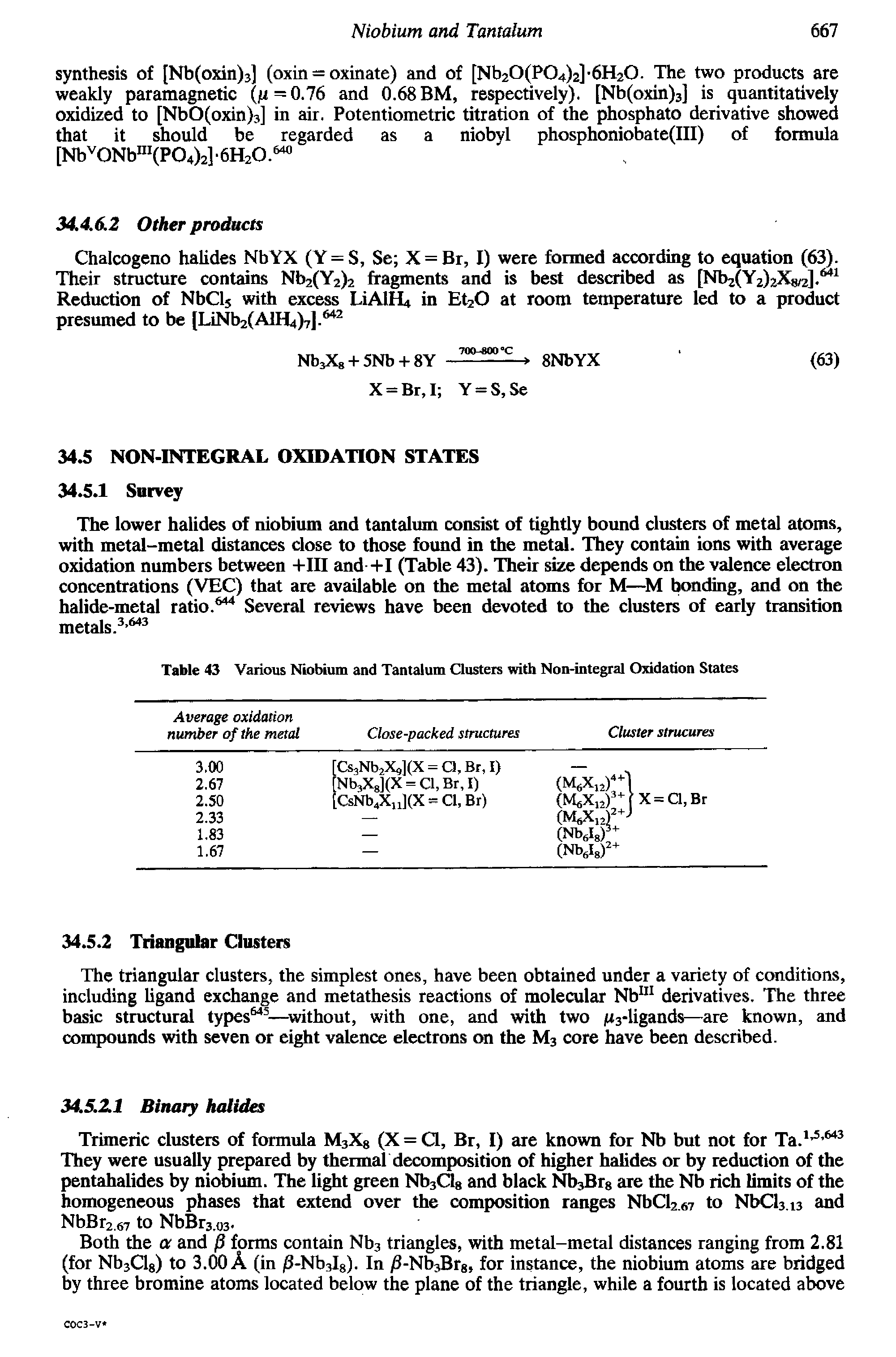 Table 43 Various Niobium and Tantalum Clusters with Non-integral Oxidation States...