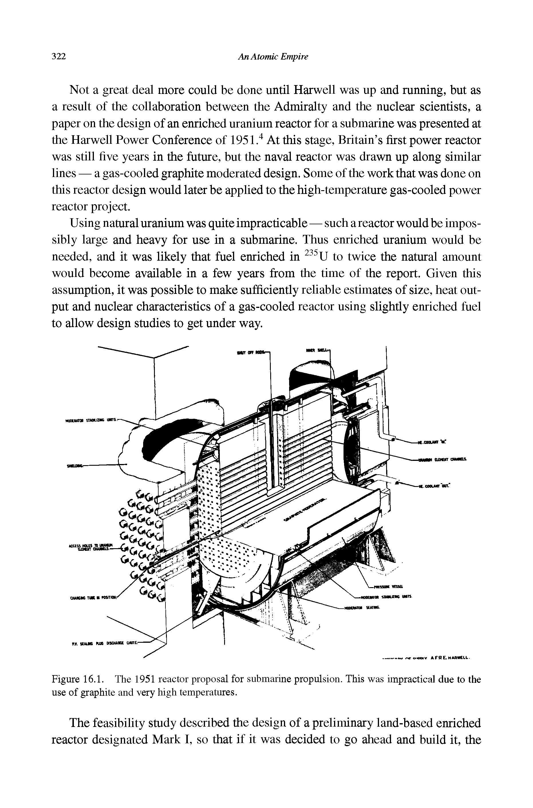 Figure 16.1. The 1951 reactor proposal for submarine propulsion. This was impractical due to the use of graphite and very high temperatures.