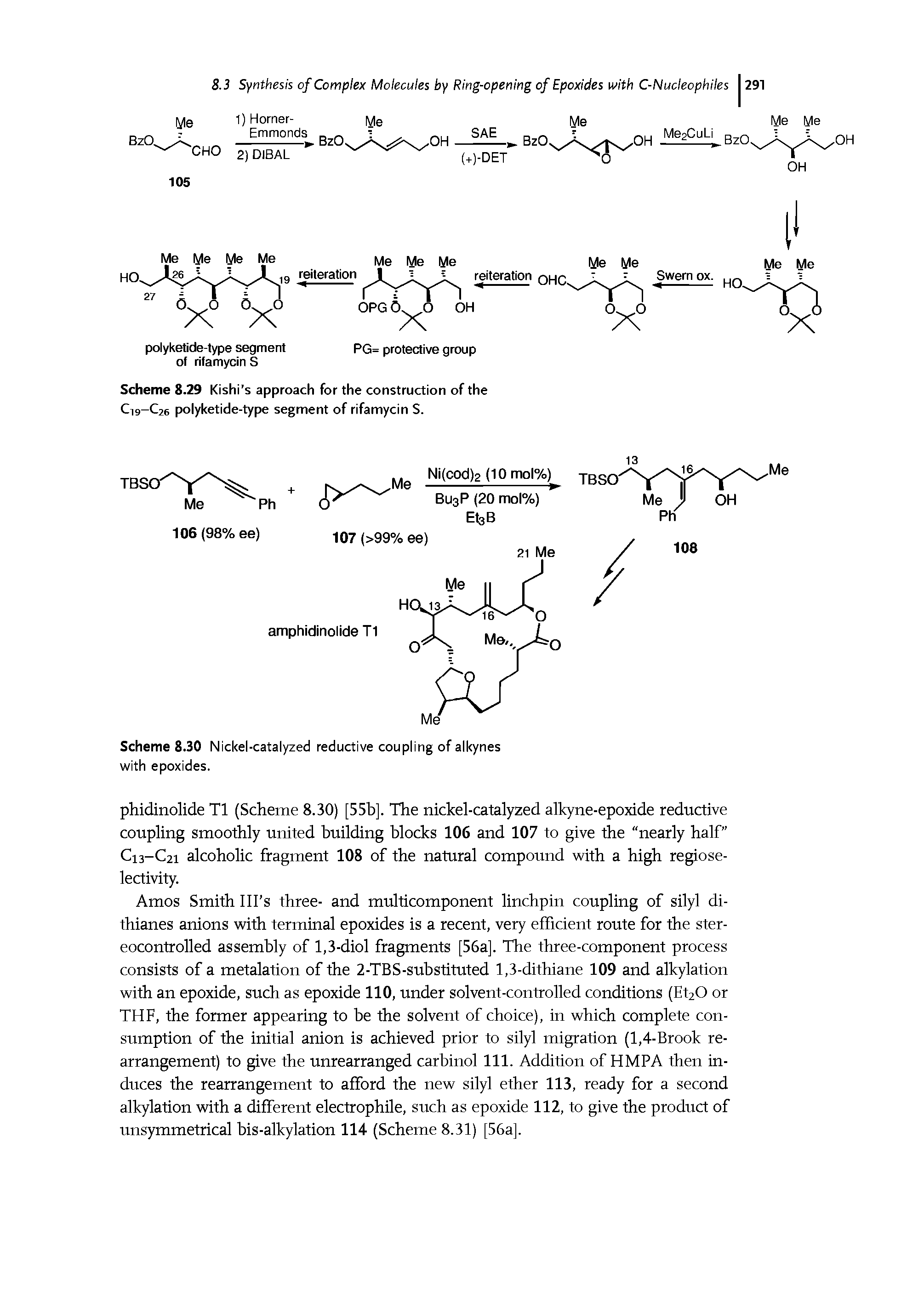 Scheme 8.30 Nickel-catalyzed reductive coupling of alkynes with epoxides.