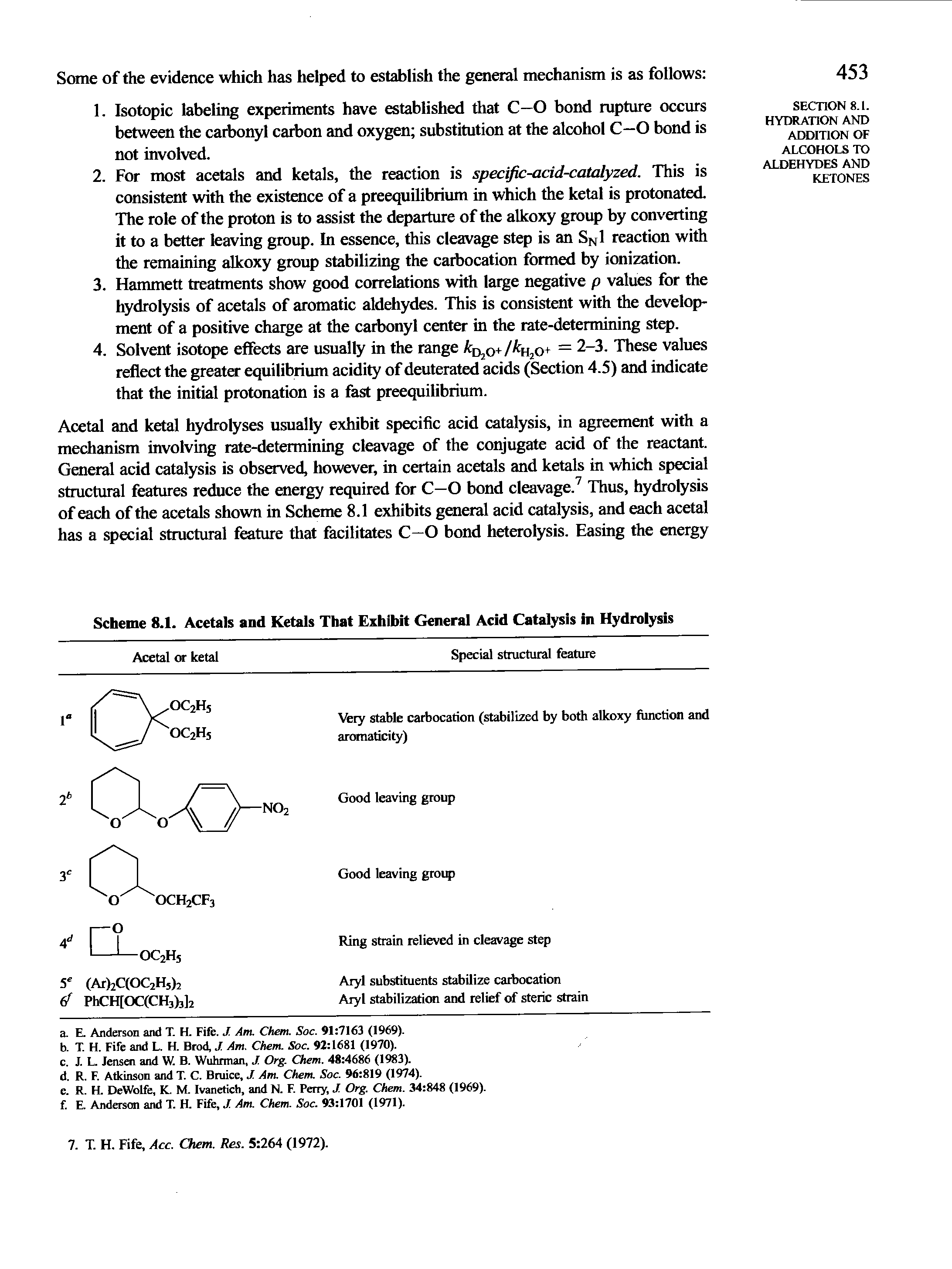 Scheme 8.1. Acetals and Ketals That Exhibit General Acid Catalysis in Hydrolysis...