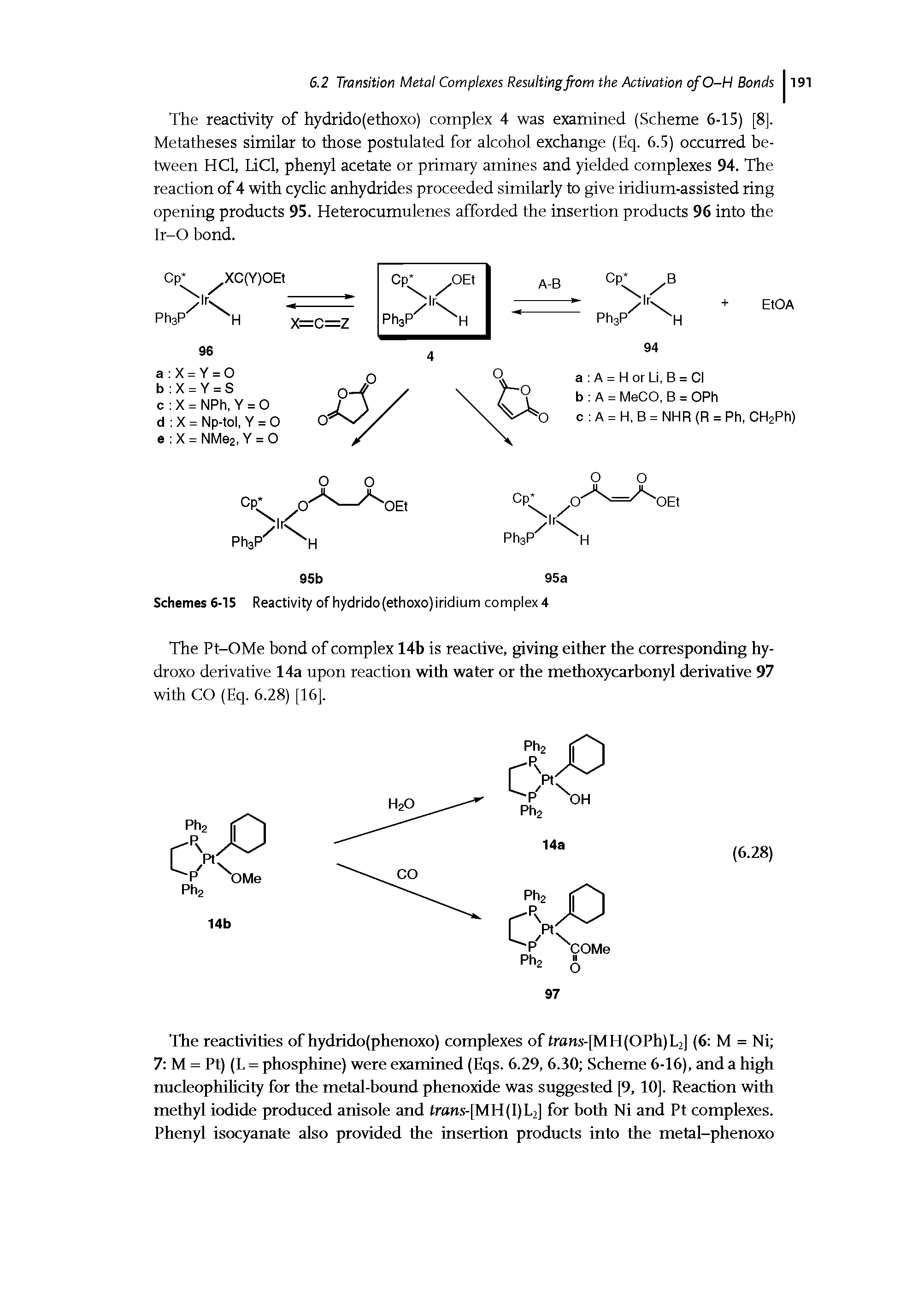 Schemes 6-15 Reactivity of hydrido(ethoxo)iridium compiex4...
