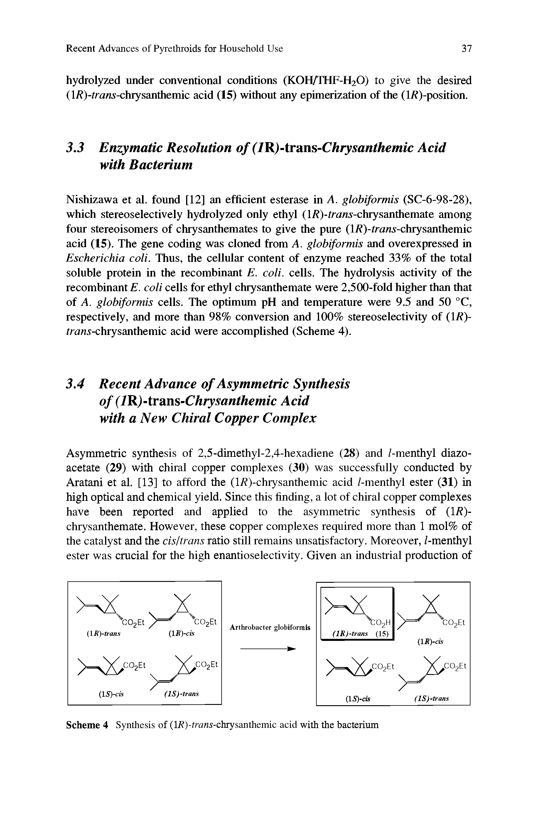 Scheme 4 Synthesis of (lR)-trans-chrysanthemic acid with the bacterium...