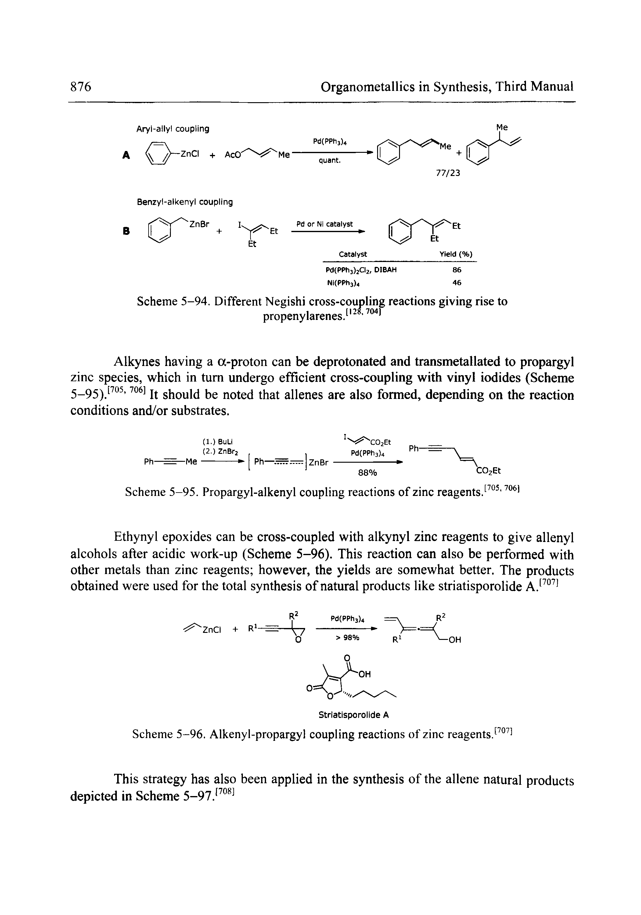 Scheme 5-96. Alkenyl-propargyl coupling reactions of zinc reagents. ...
