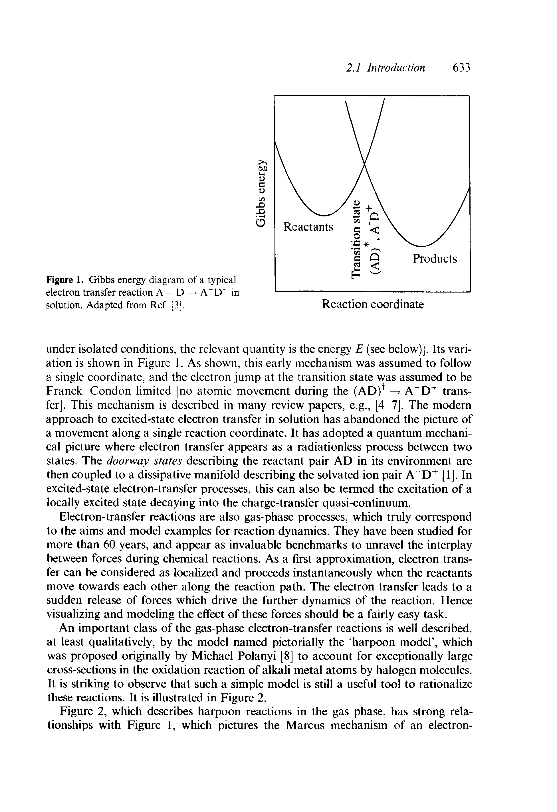 Figure 1. Gibbs energy diagram electron transfer reaction A + D solution. Adapted from Ref. [3].