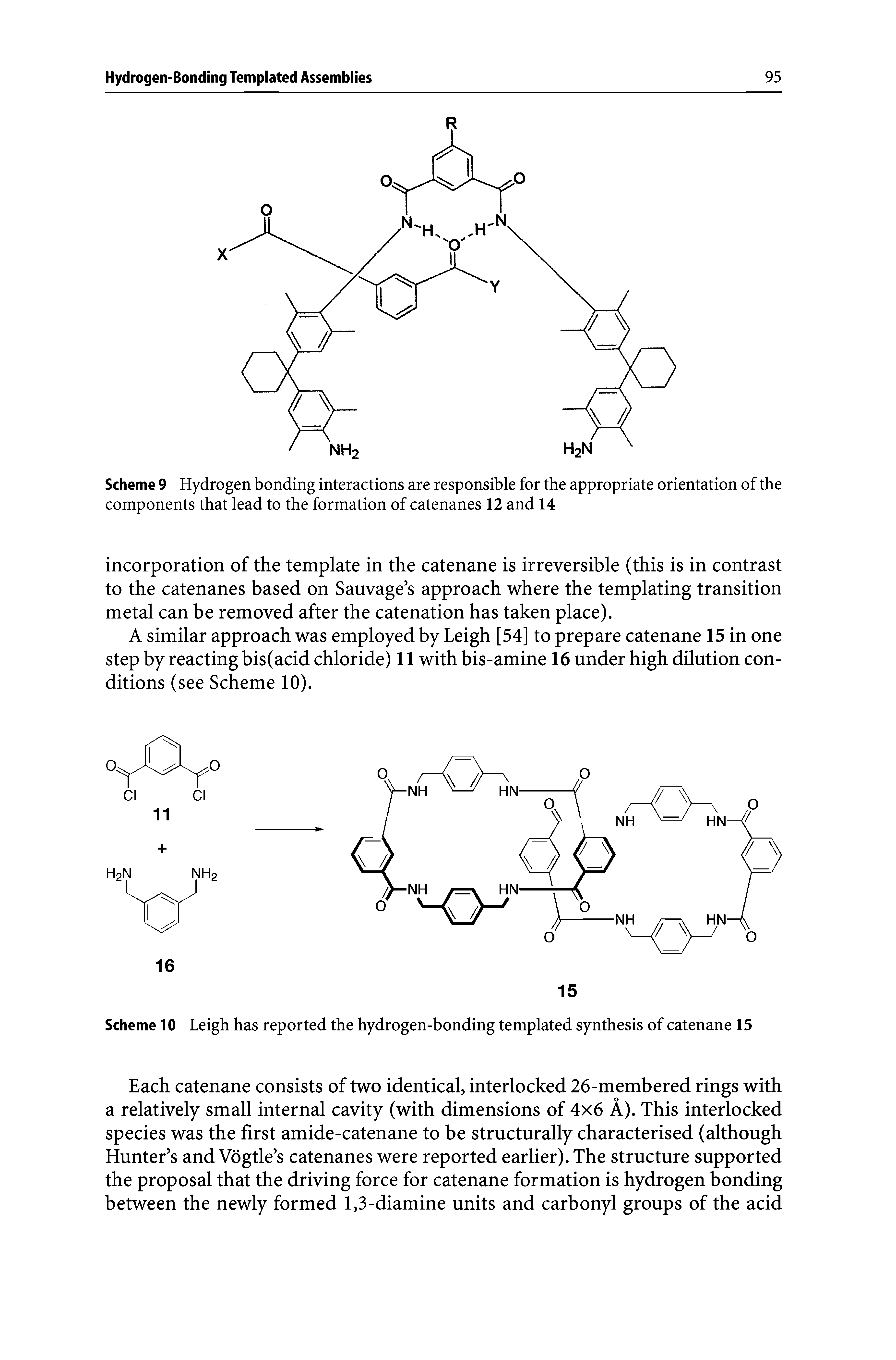 Scheme 10 Leigh has reported the hydrogen-bonding templated synthesis of catenane 15...