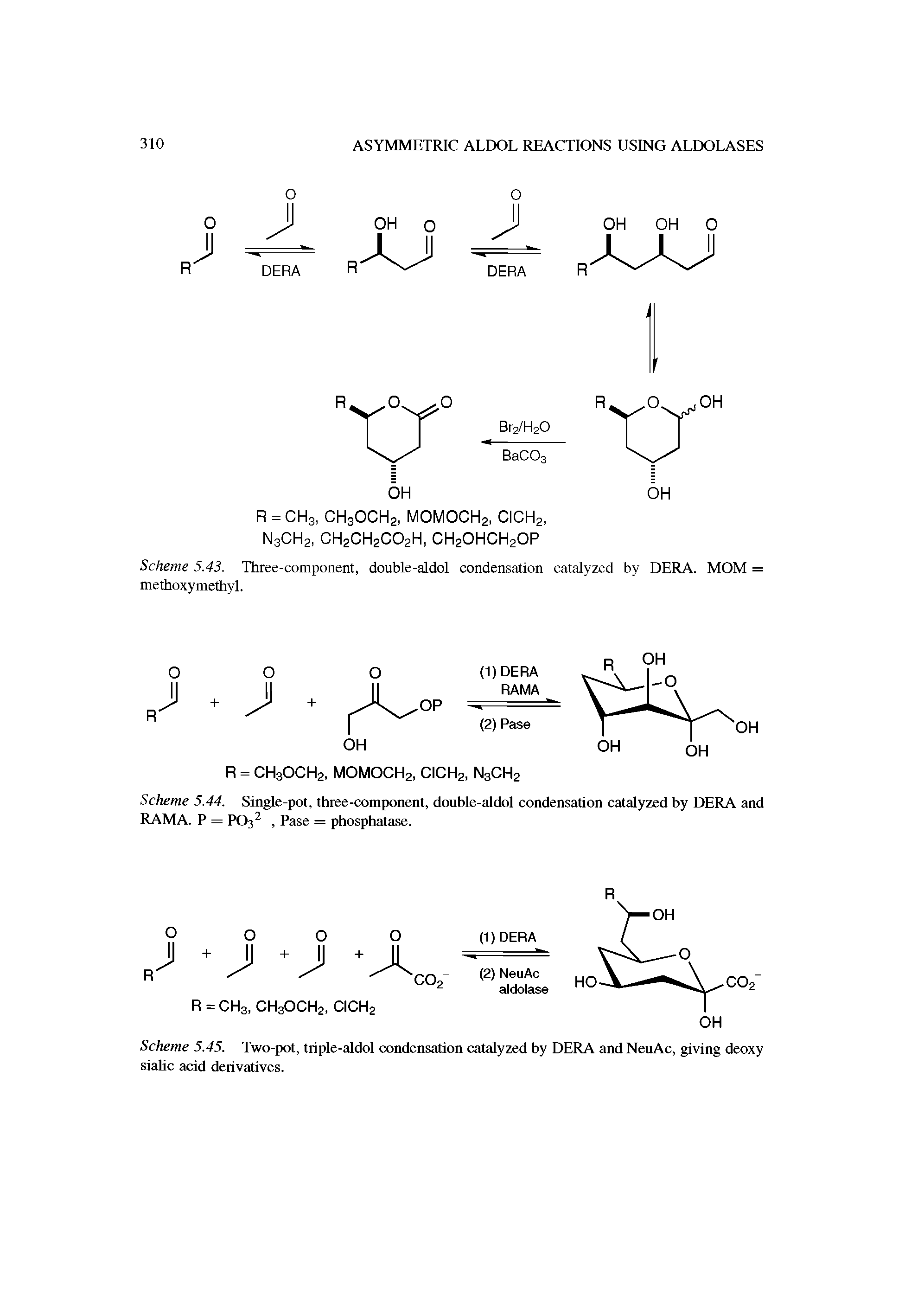 Scheme 5.43. Three-component, double-aldol condensation catalyzed by DERA. MOM = methoxymethyl.