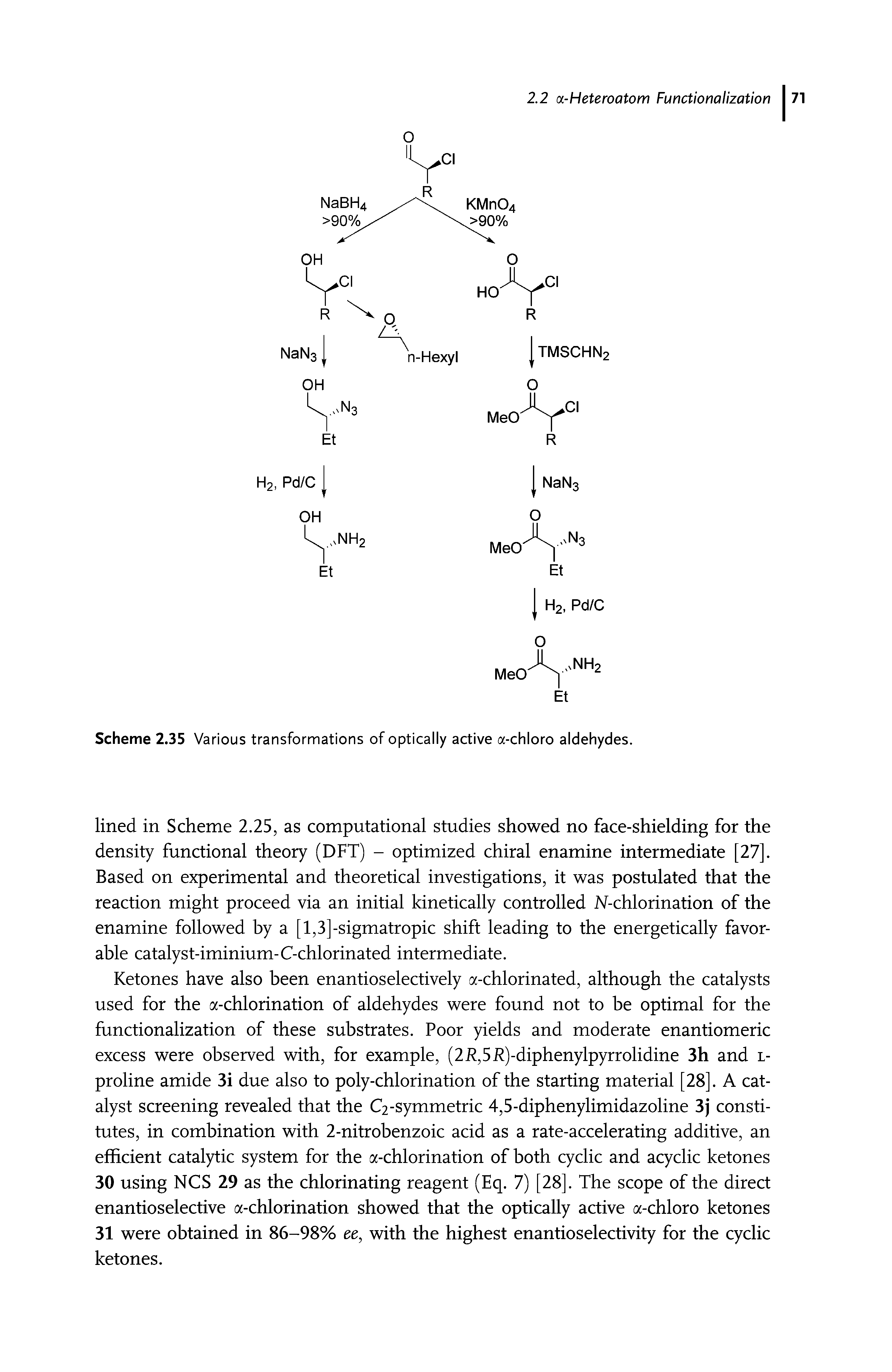 Scheme 2.35 Various transformations of optically active a-chloro aldehydes.