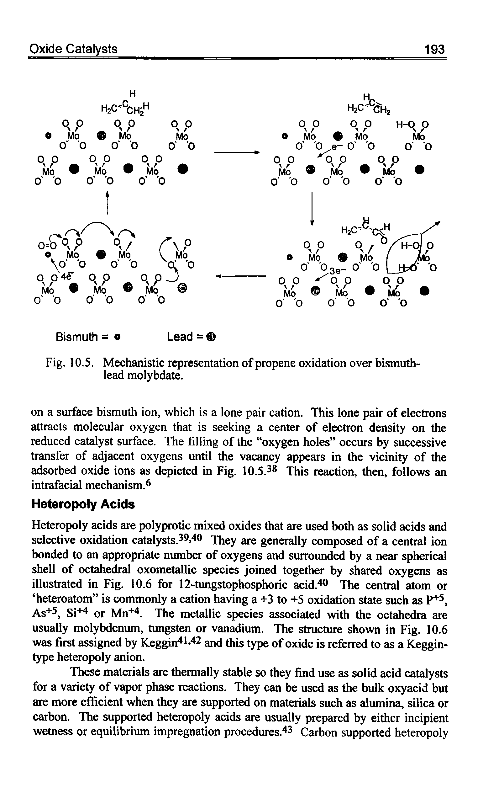 Fig. 10.5. Mechanistic representation of propene oxidation over bismuth-lead molybdate.