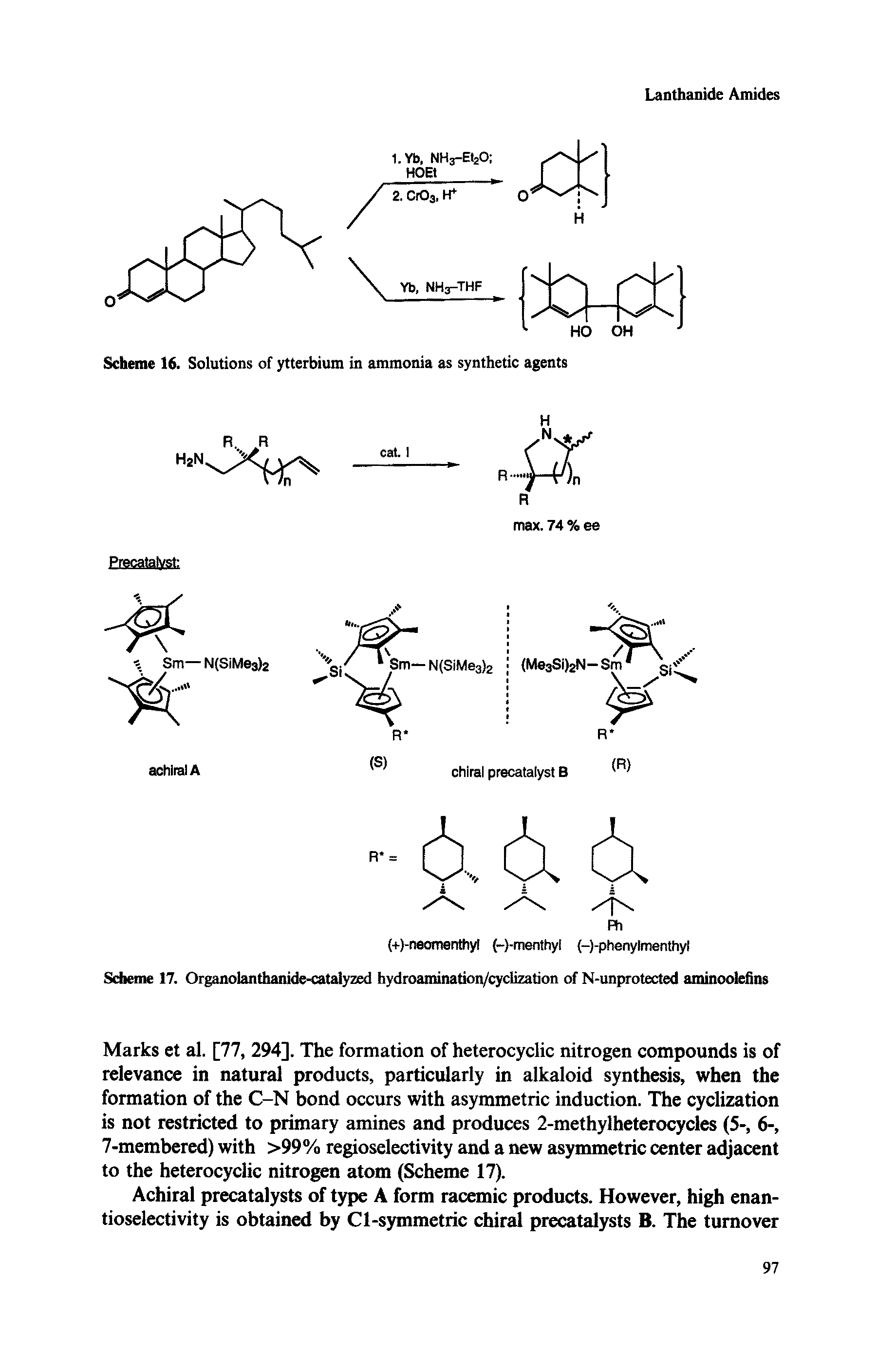 Scheme 17. Organolanthanide-catalyzed hydroamination/cyclization of N-unprotected aminoolefins...