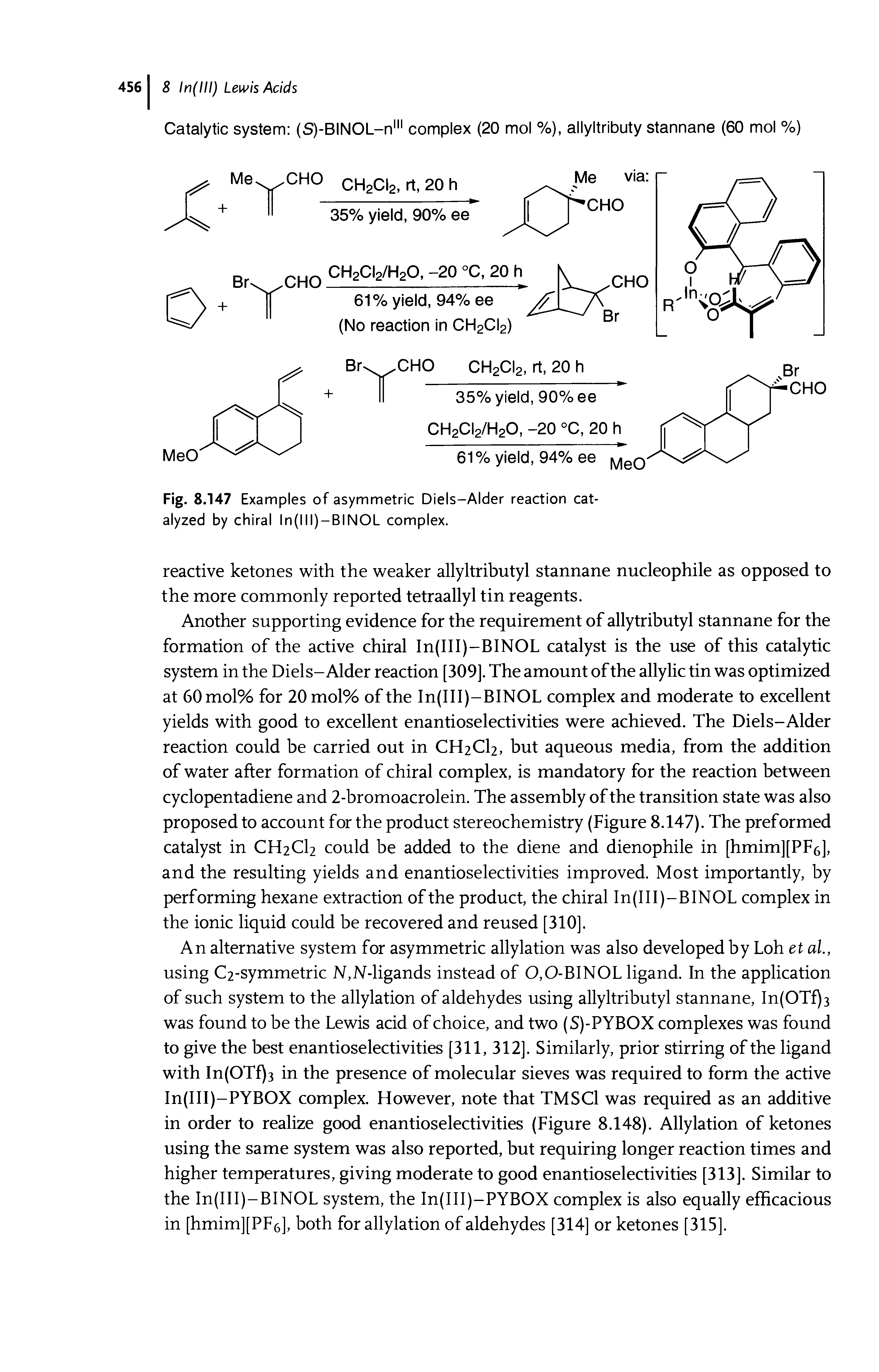 Fig. 8.147 Examples of asymmetric Diels-Alder reaction catalyzed by chiral ln(lll)-BINOL complex.