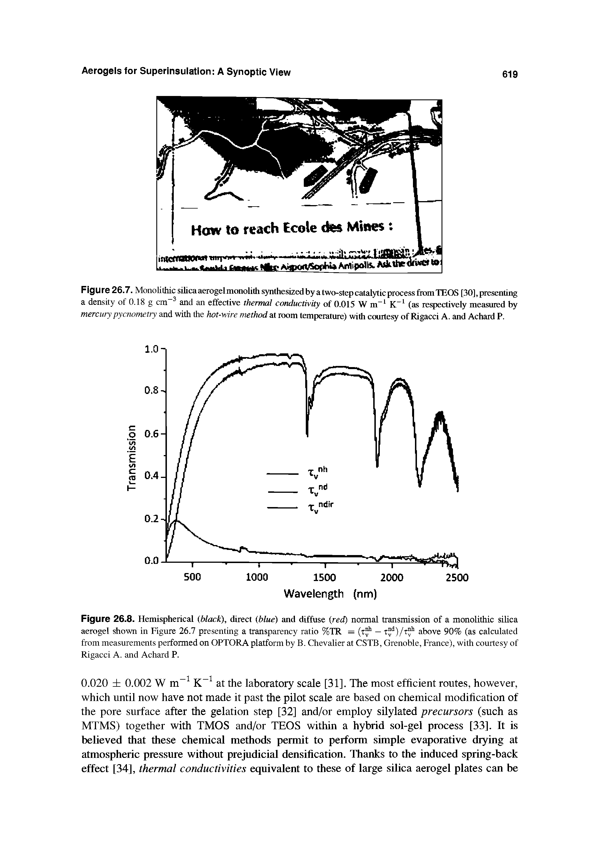 Figure 26.7. Monolithic silicaaerogelmonolith synthesized by a two-step catalytic process from TEOS [30], presenting a density of 0.18 g cm and an effective thermal conductivity of 0.015 W m (as respectively measured by mercury pycnometry and with the hot-wire method at room temperature) with couite of Rigacci A. and Achard P.